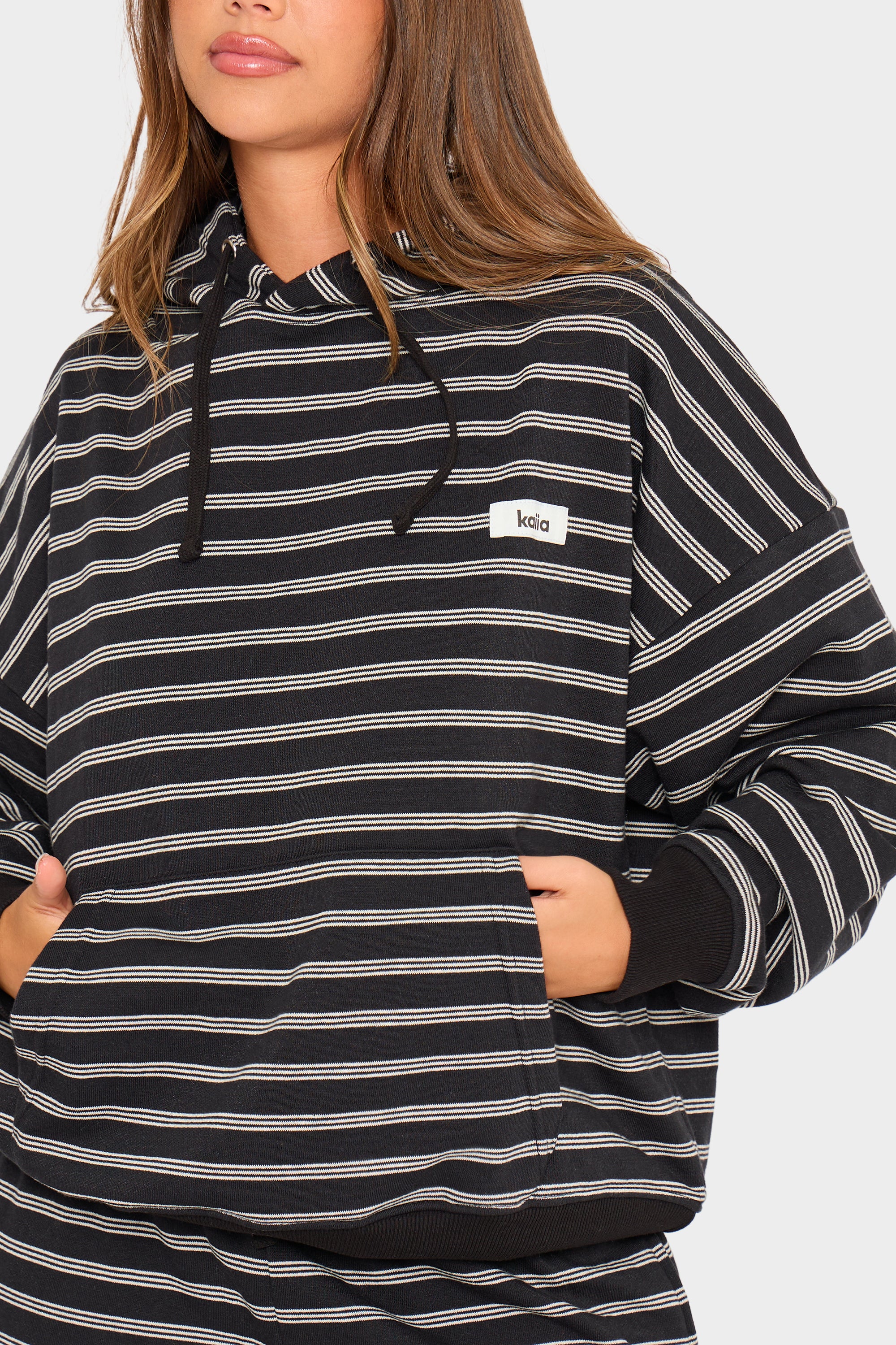 Kaiia Striped Oversized Hoodie Black & Cream - Image 6