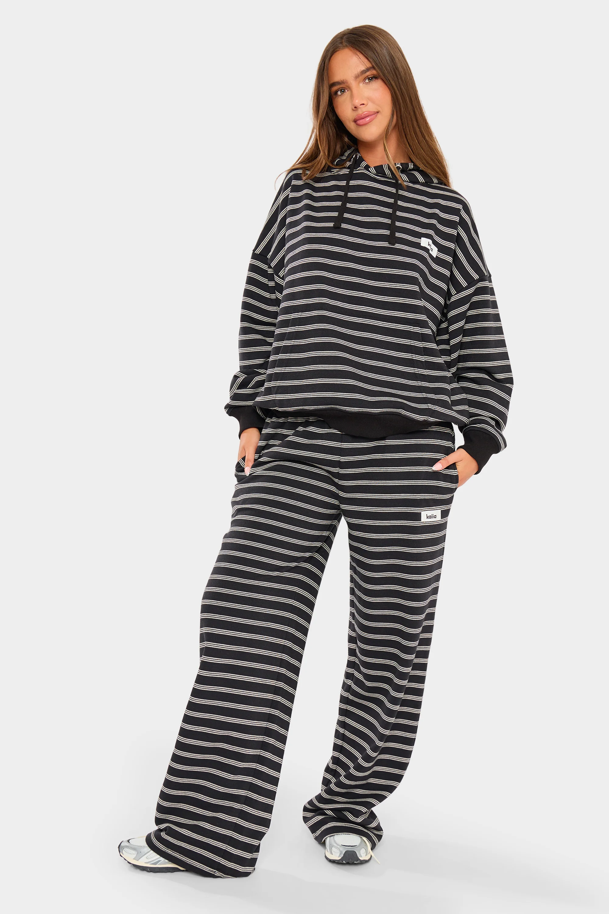 Kaiia Striped Oversized Hoodie Black & Cream - Image 8