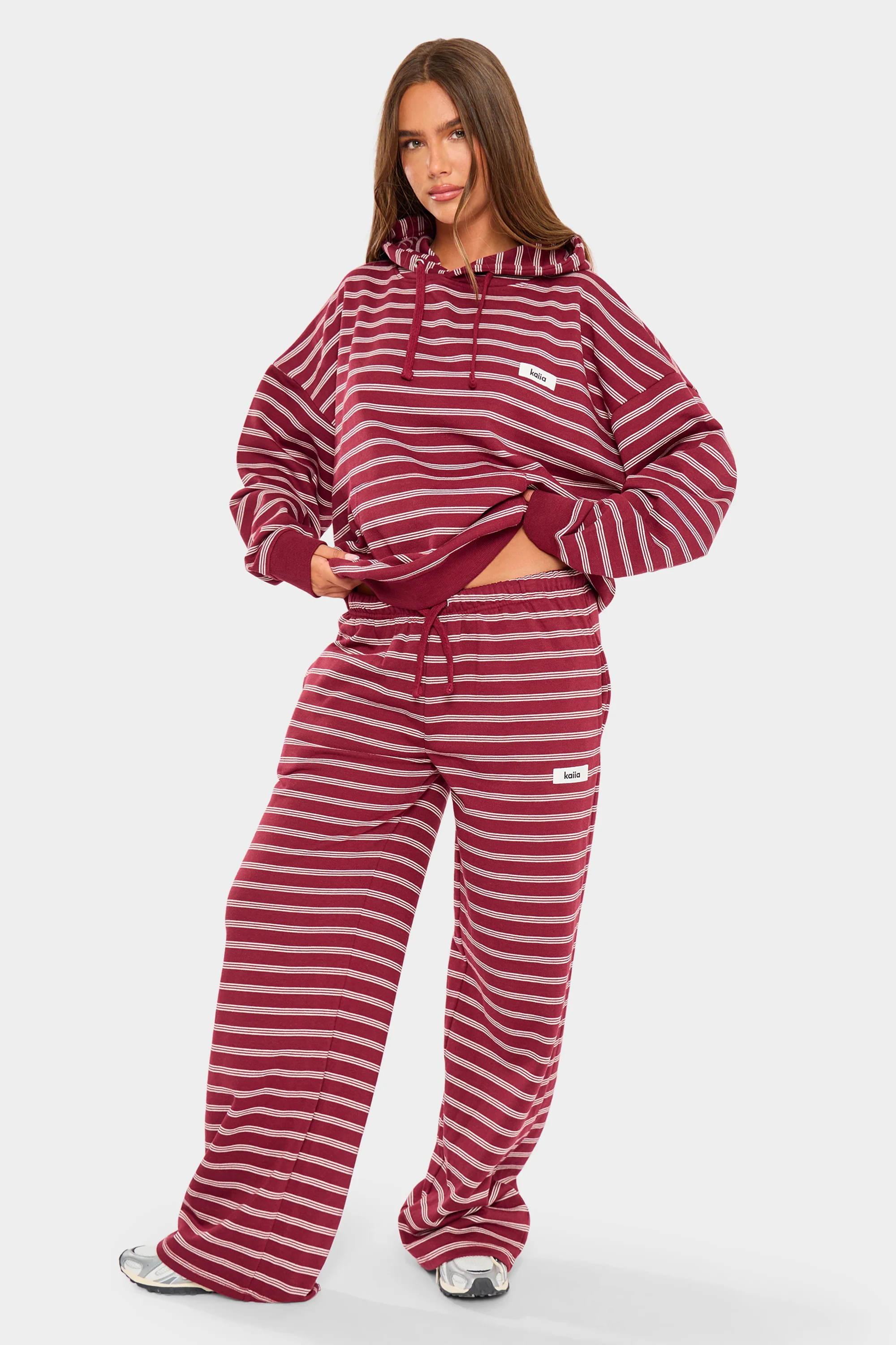 Kaiia Striped Oversized Hoodie Burgundy & Cream - Image 7