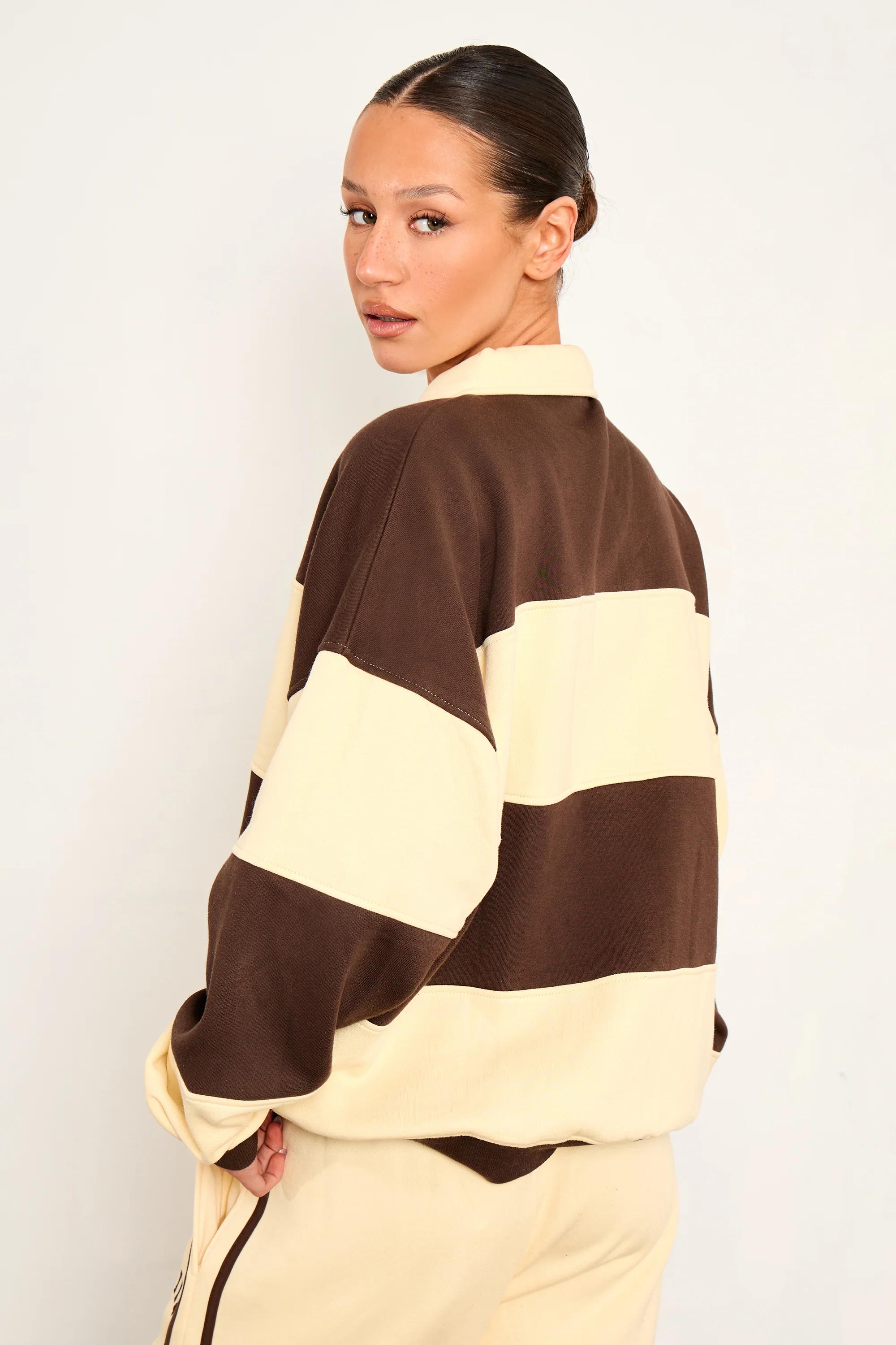 Kaiia Striped Oversized Rugby Sweatshirt Butter Yellow & Brown - Image 4