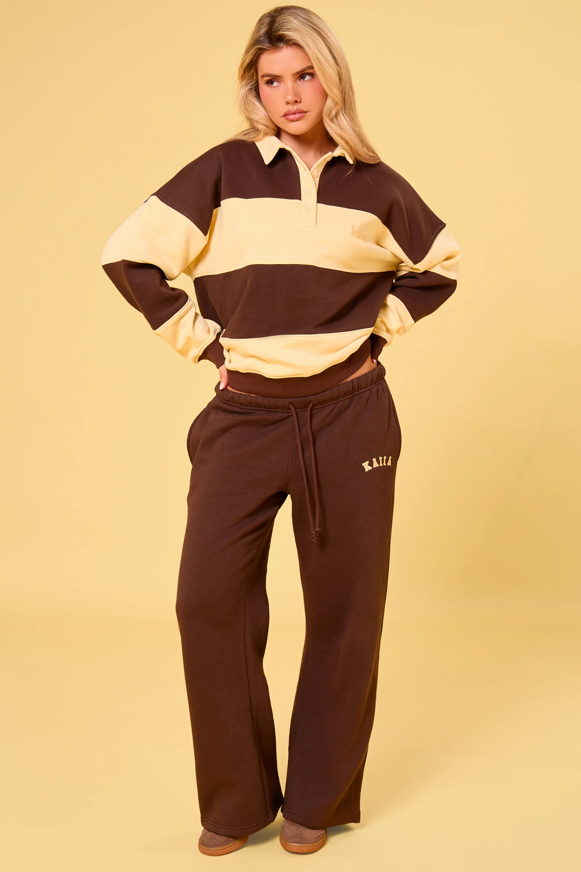Kaiia Striped Oversized Rugby Sweatshirt Butter Yellow & Brown - Image 8