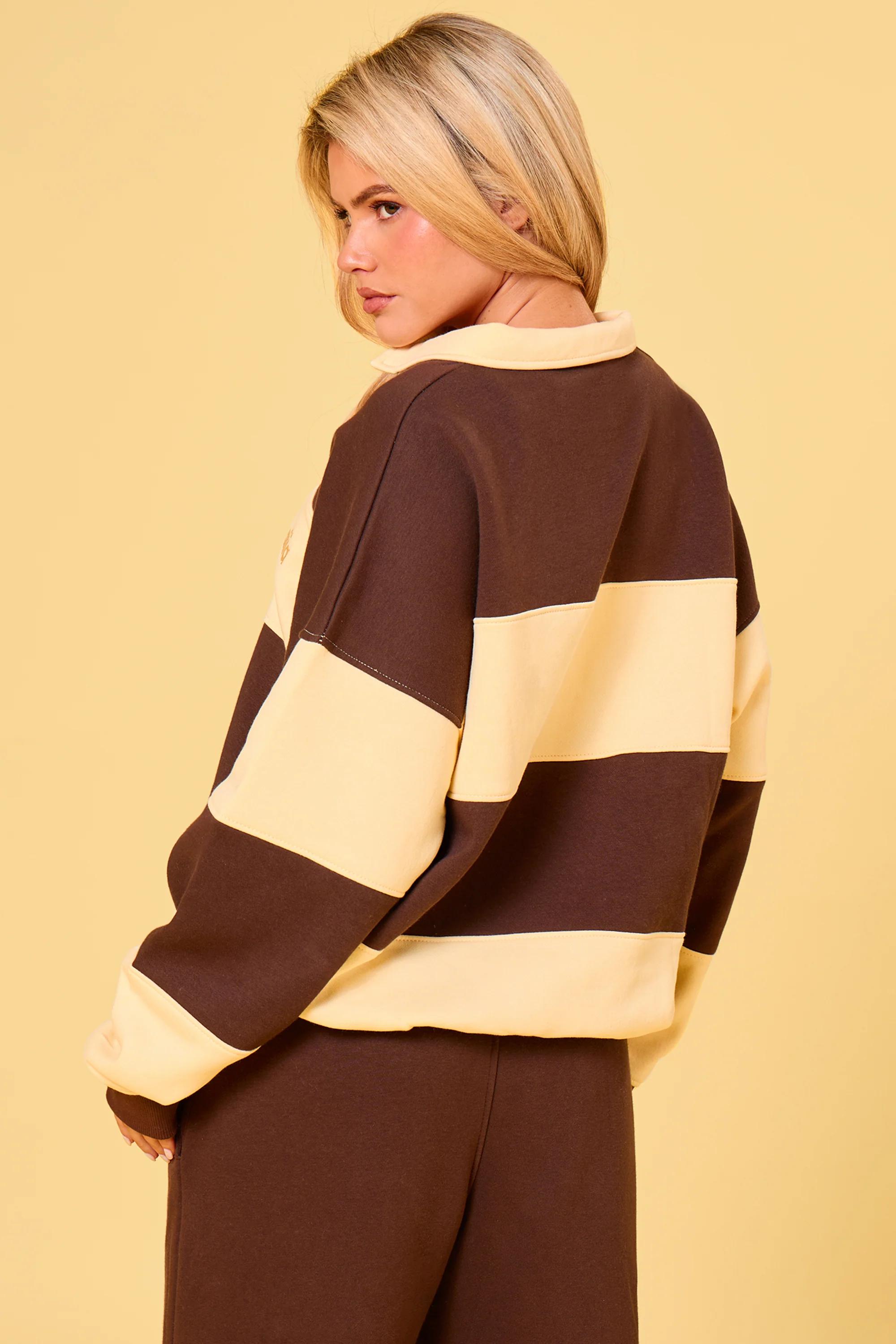 Kaiia Striped Oversized Rugby Sweatshirt Butter Yellow & Brown - Image 9
