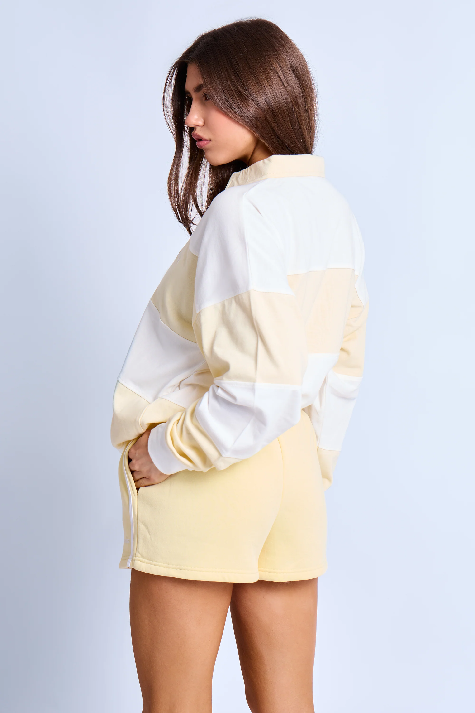 Kaiia Striped Oversized Rugby Style Top Lemon & White - Image 4