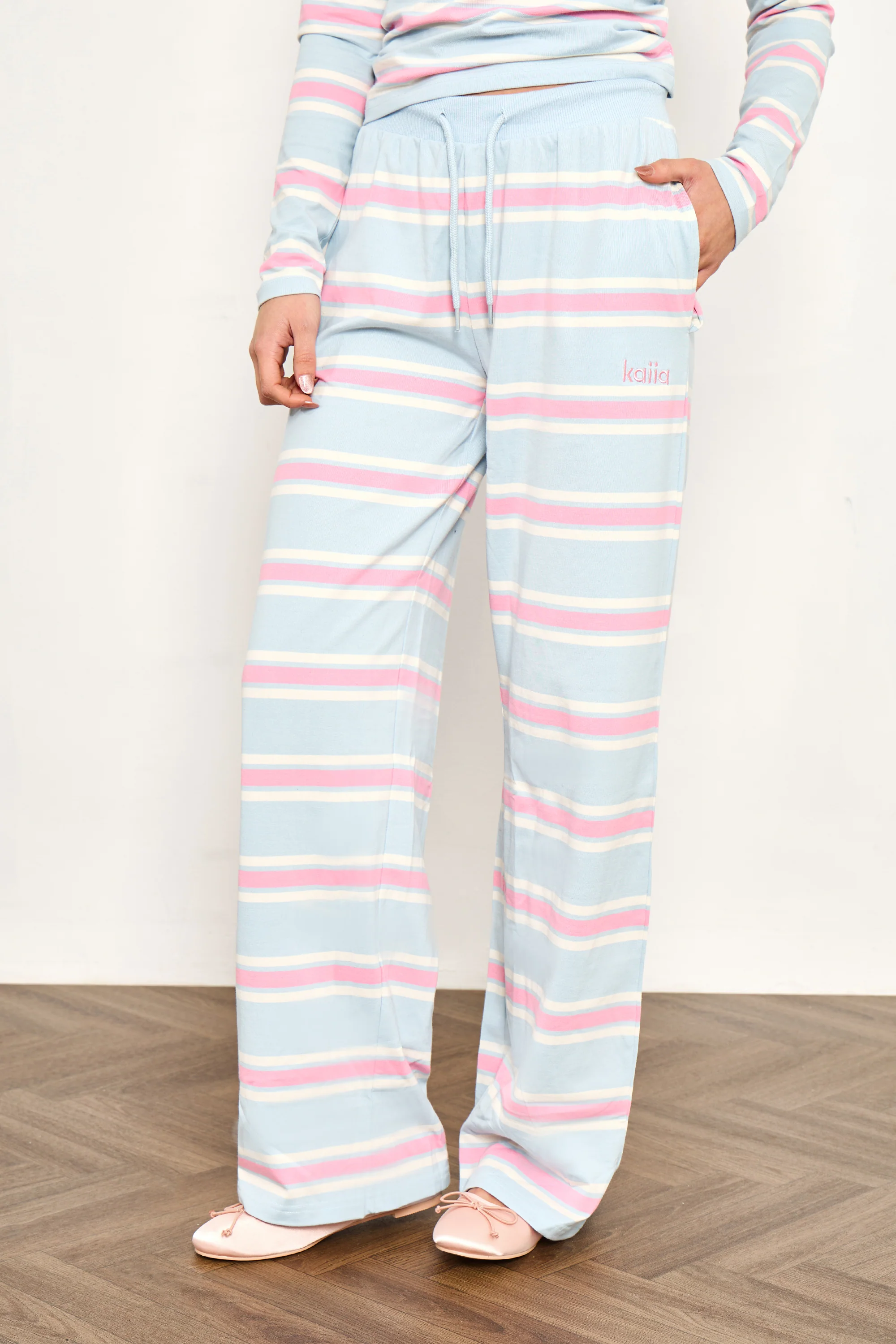Kaiia Striped Wide Leg Trousers Baby Pink & Baby Blue - Image 3