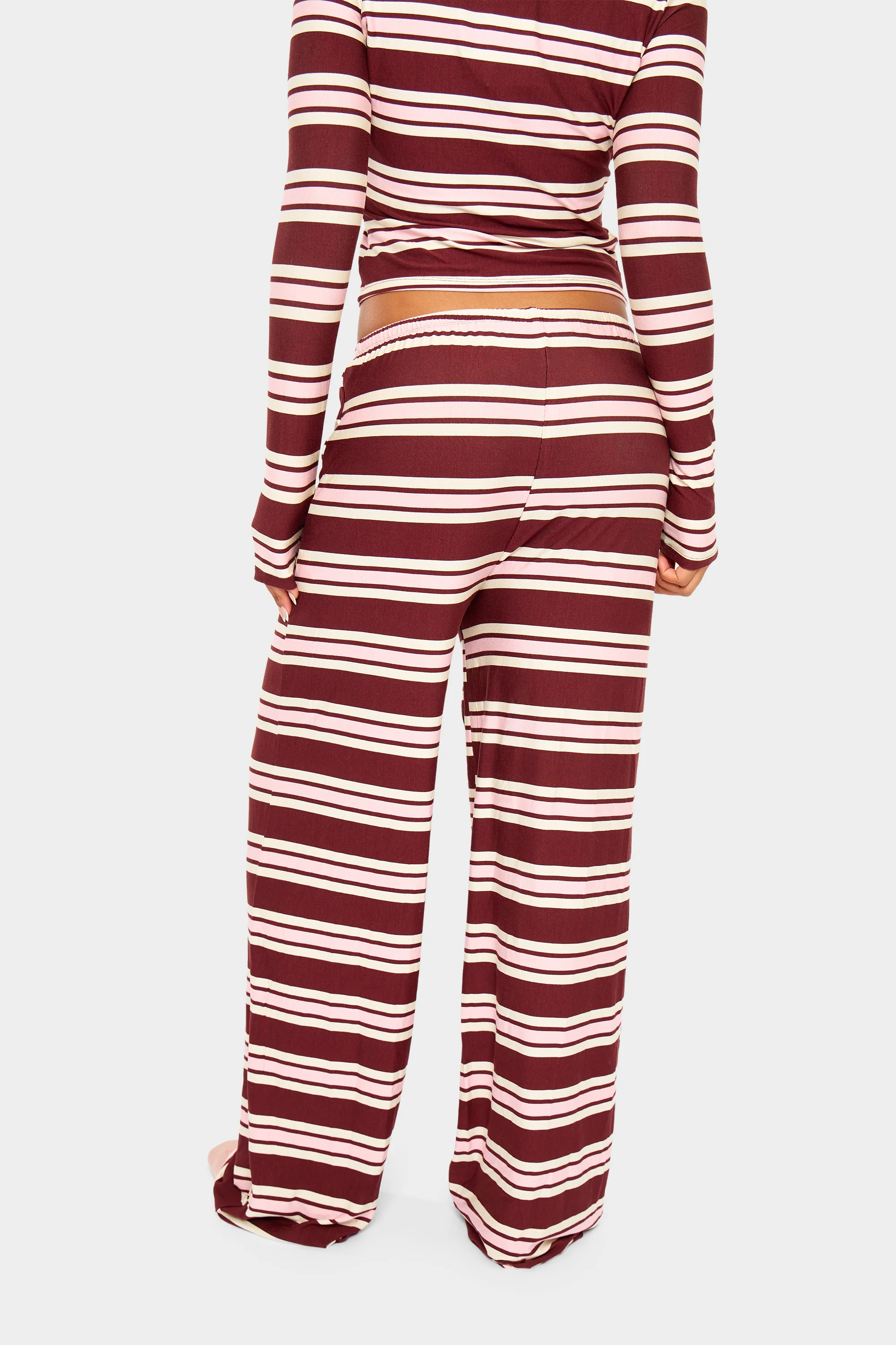 Kaiia Striped Wide Leg Trousers Burgundy & Pink - Image 3