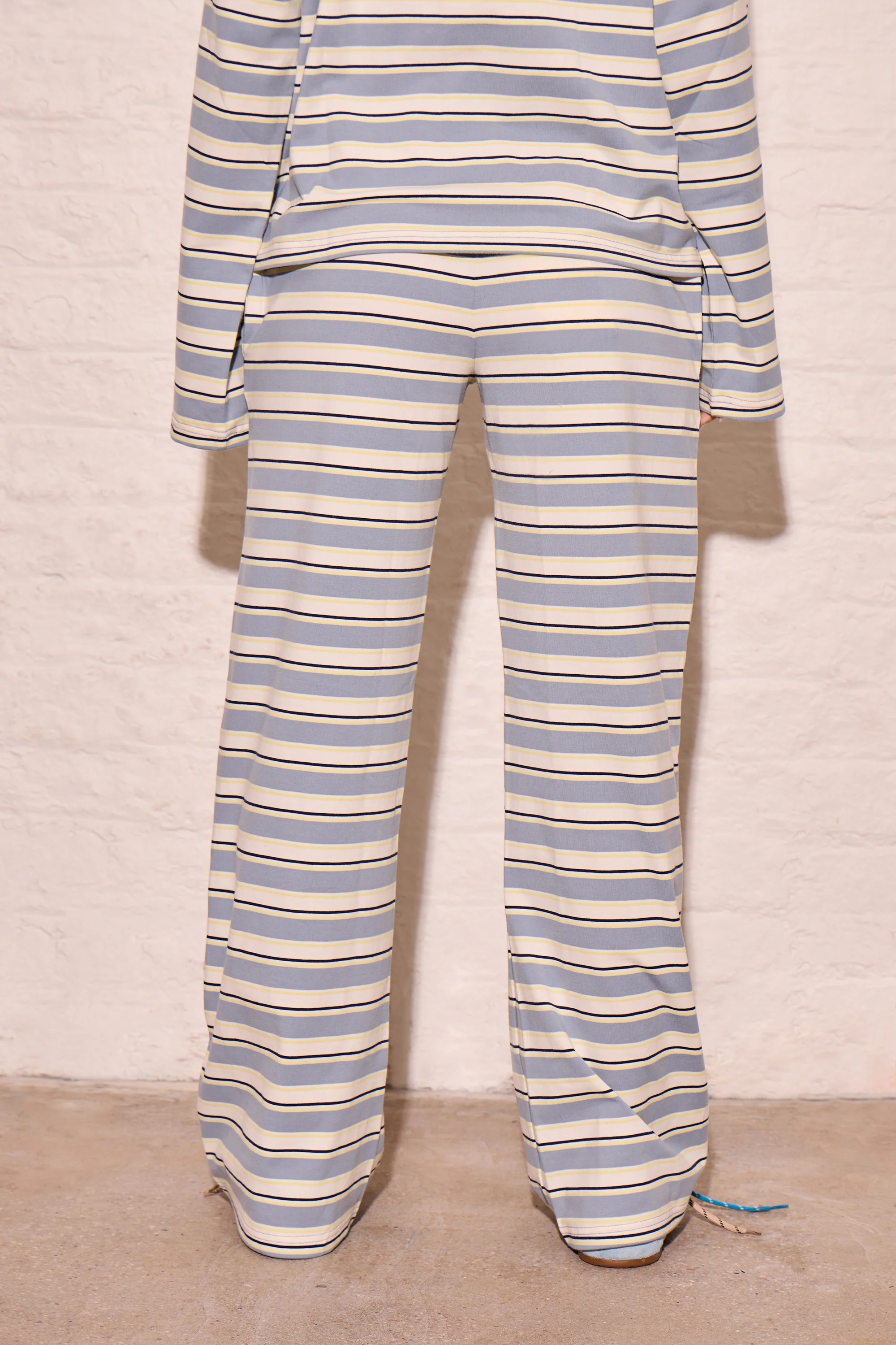 Kaiia Striped Wide Leg Trousers Soft Blue & Yellow - Image 4