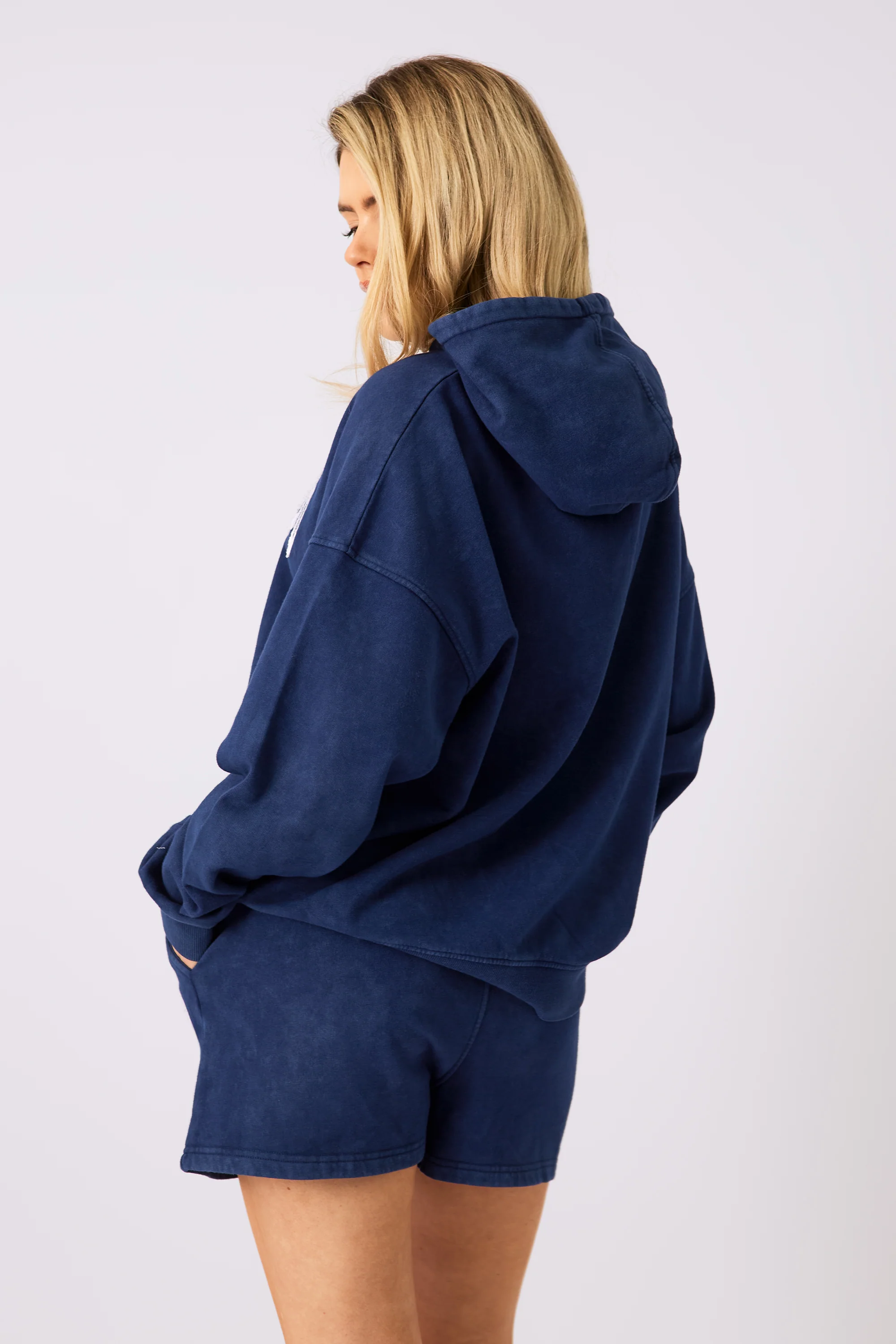 Kaiia Studio Applique Logo Oversized Hoodie Denim Blue - Image 3