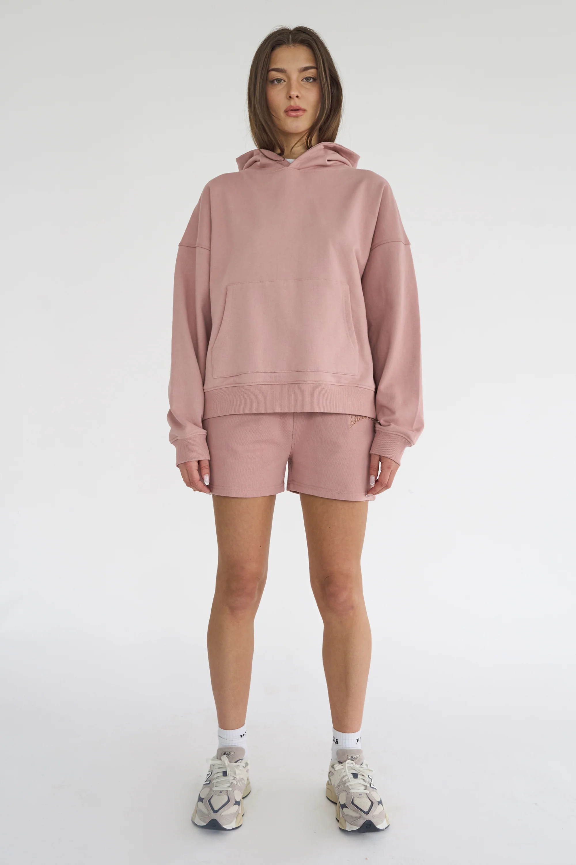Kaiia Studio Back Distressed Applique Logo Hoodie Blush - Image 4