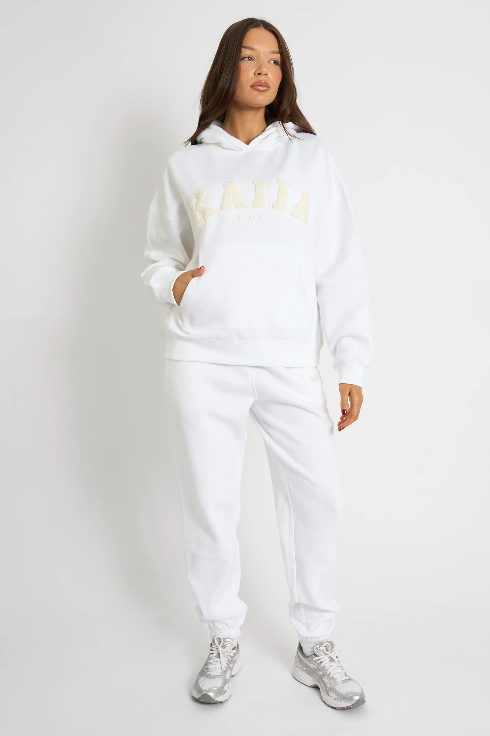 Kaiia Borg Slogan Oversized Hoodie Cream - Image 3