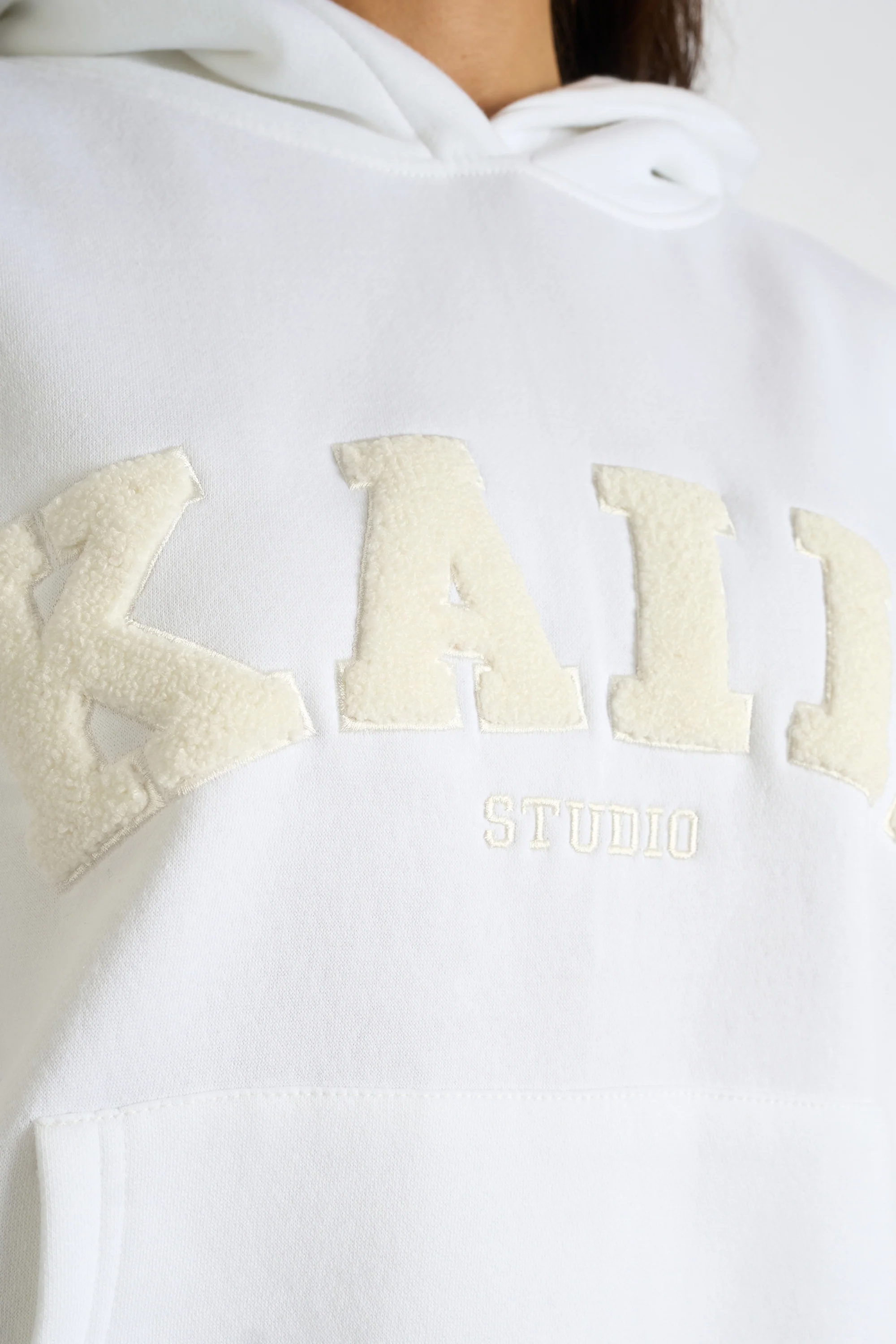 Kaiia Borg Slogan Oversized Hoodie Cream - Image 4