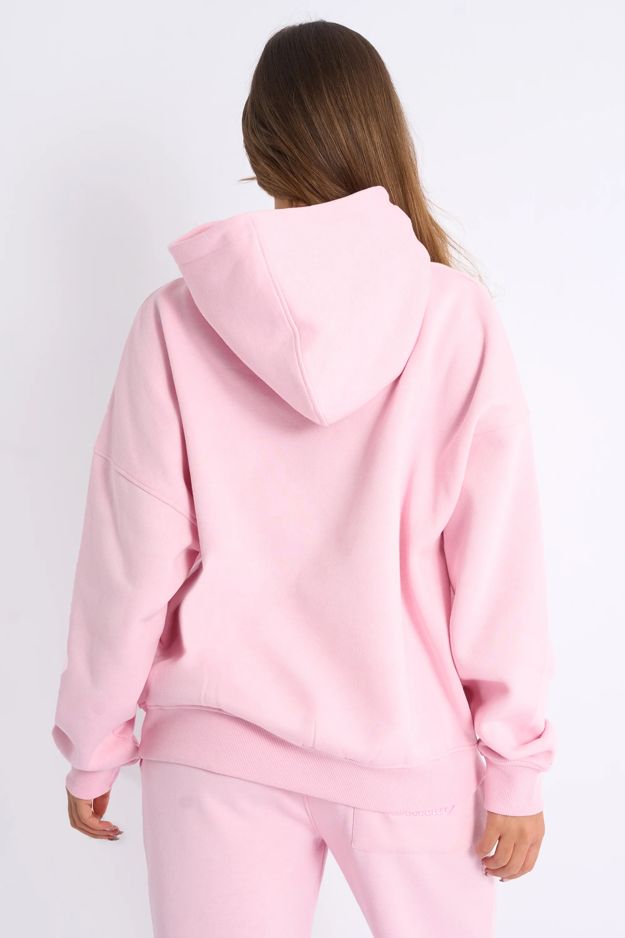 Kaiia Studio Borg Script Logo Oversized Hoodie Baby Pink - Image 3