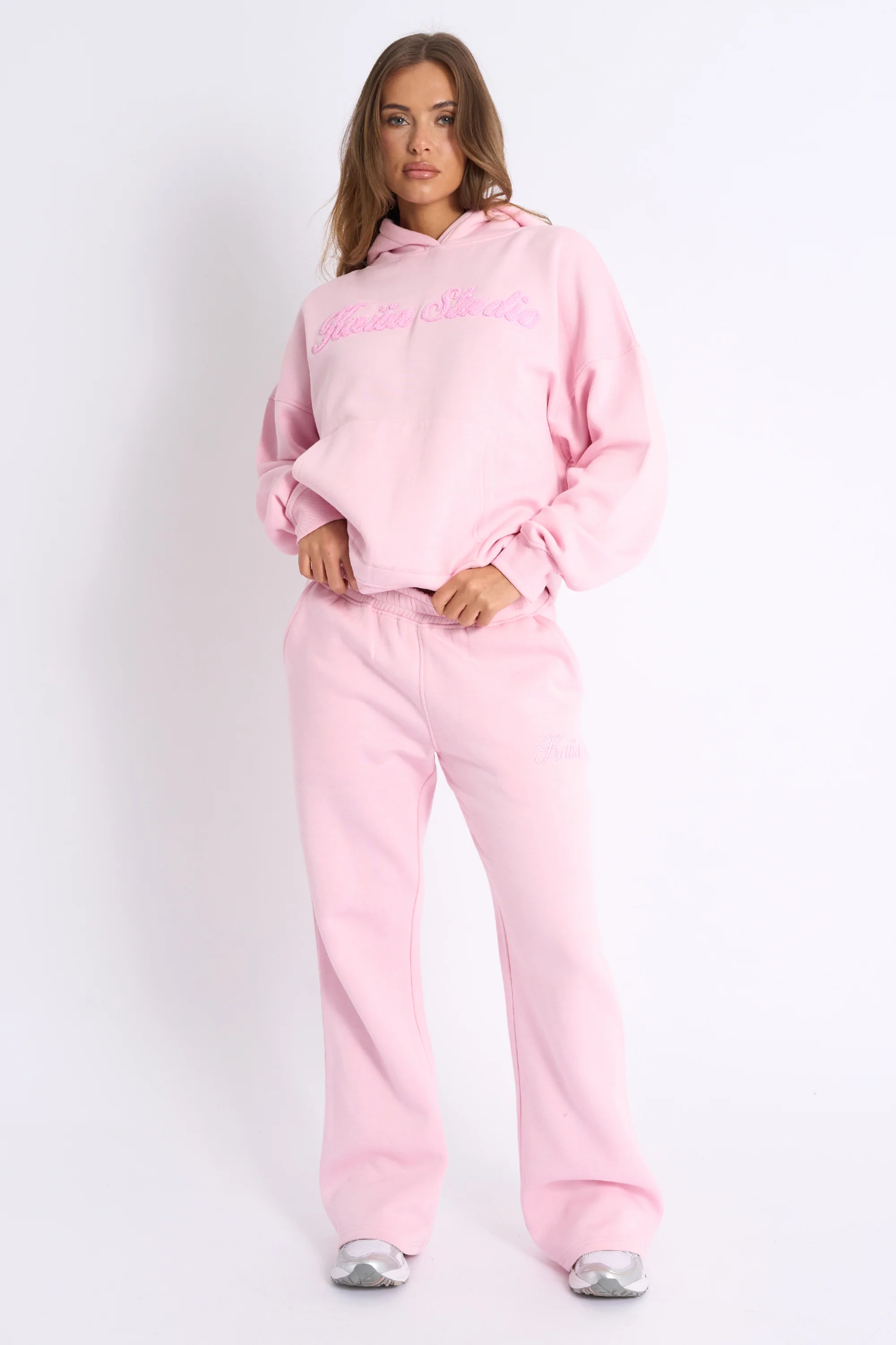 Kaiia Studio Borg Script Logo Oversized Hoodie Baby Pink - Image 4