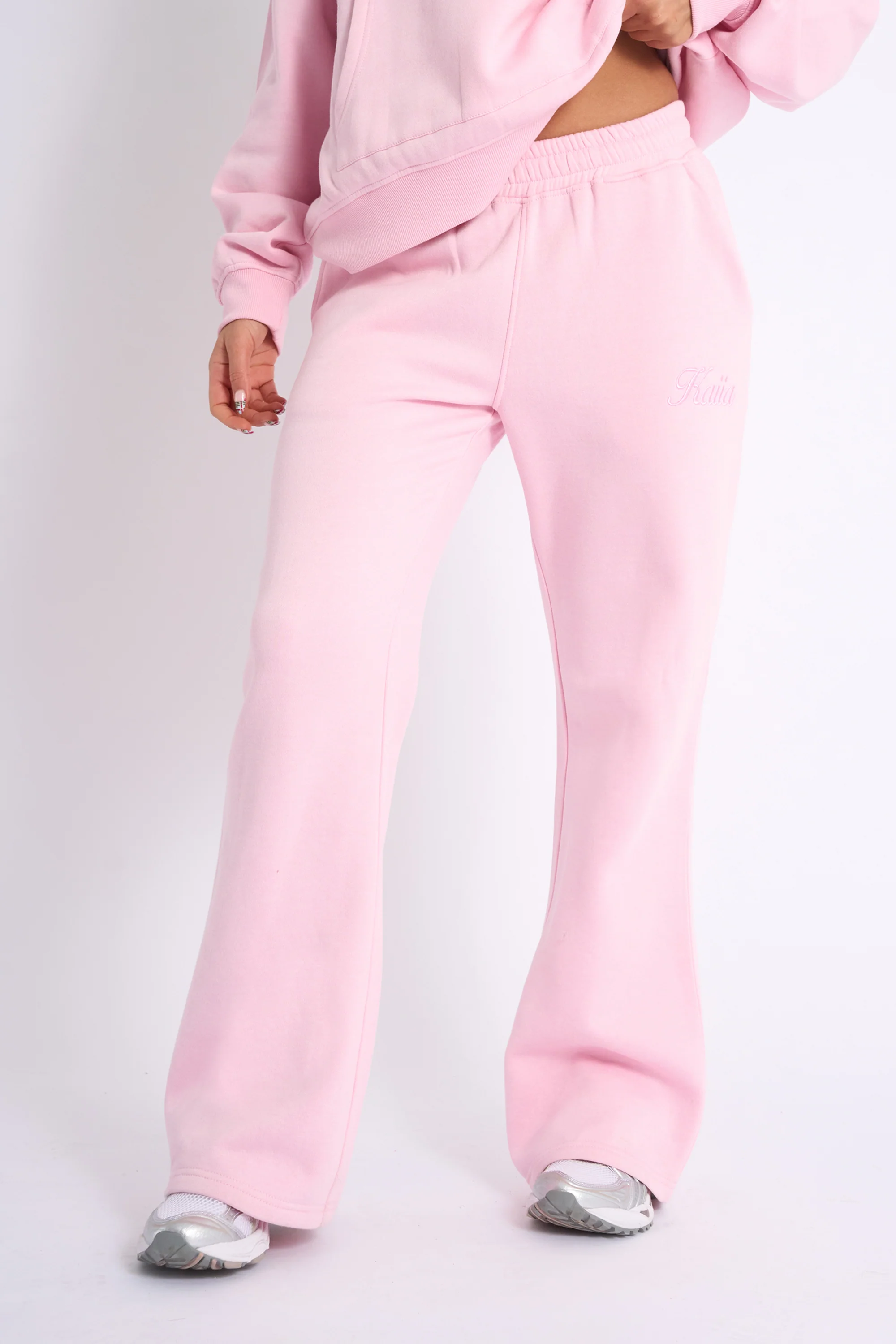 Kaiia Script Logo Wide Leg Joggers Baby Pink - Image 2