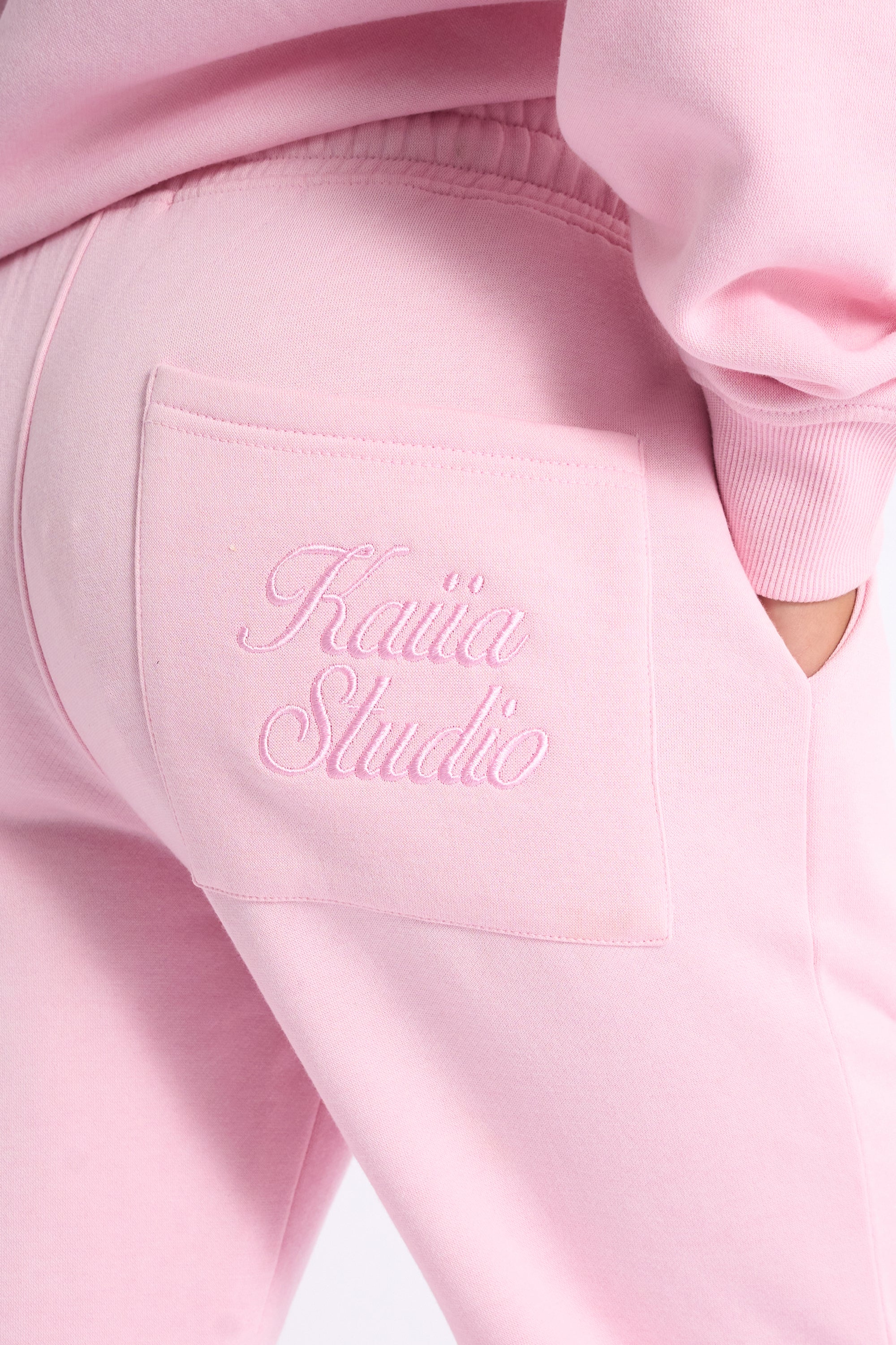 Kaiia Script Logo Wide Leg Joggers Baby Pink - Image 3