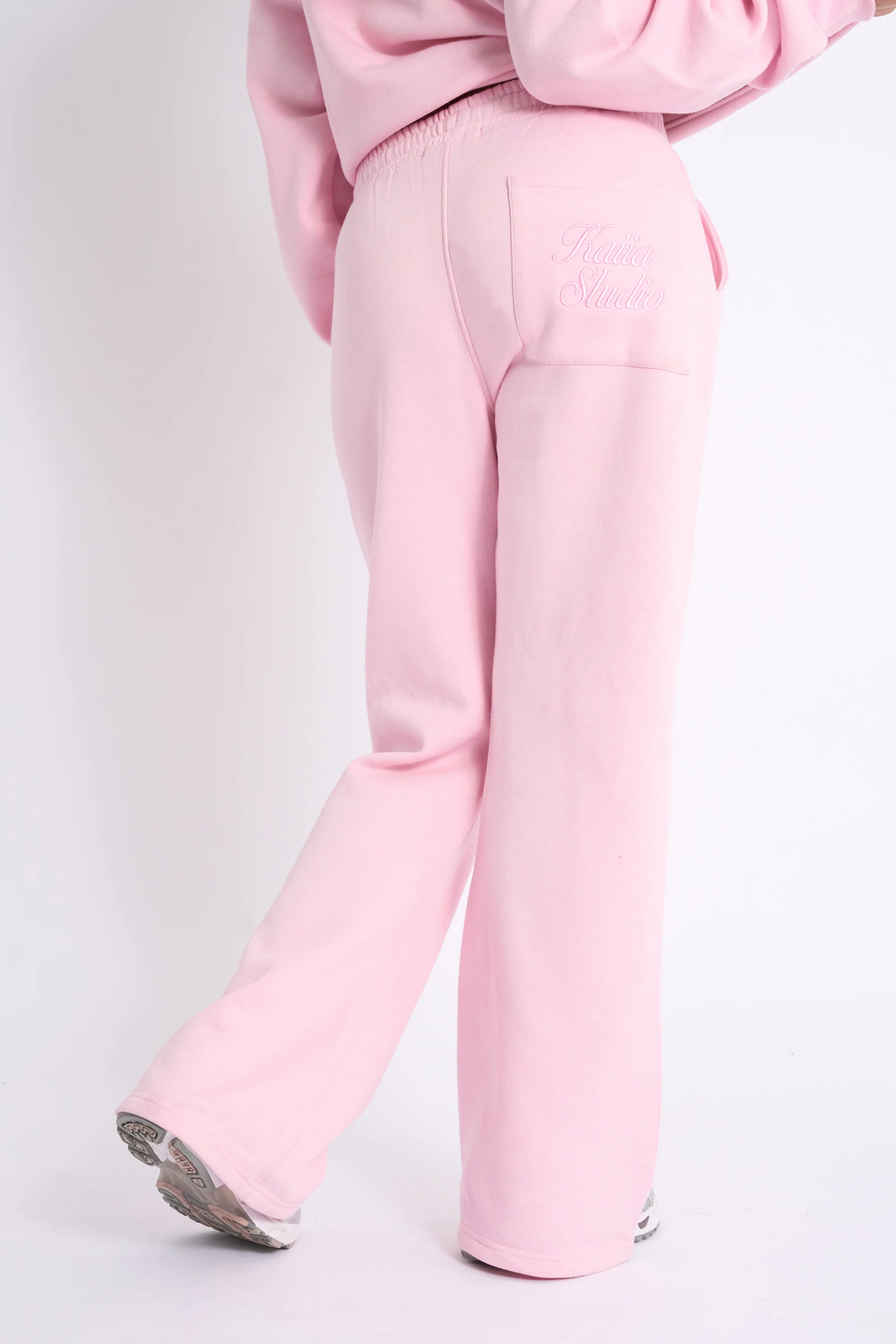 Kaiia Script Logo Wide Leg Joggers Baby Pink - Image 4