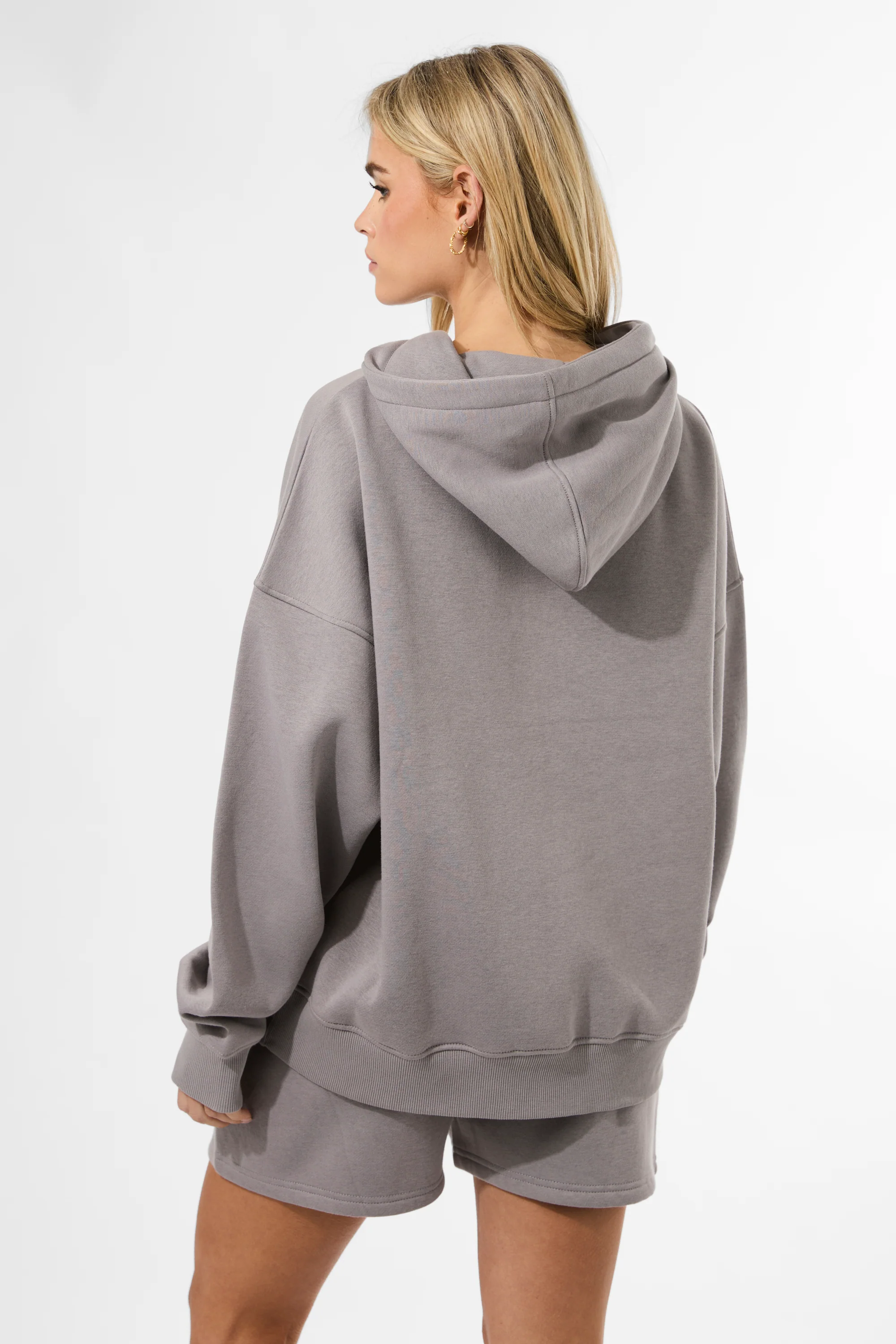 Kaiia Studio Borg Slogan Oversized Hoodie Dove Grey - Image 3