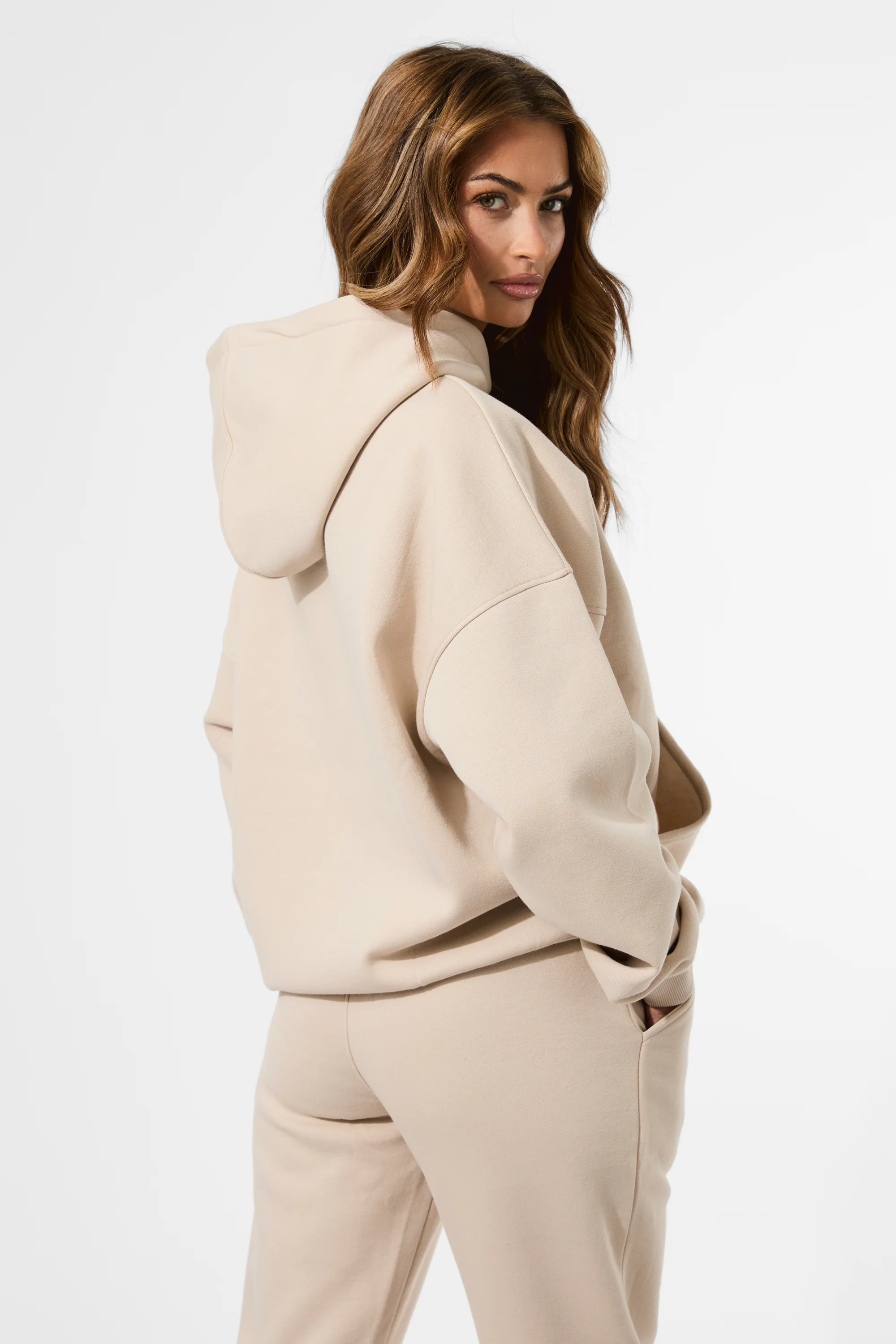 Kaiia Studio Borg Slogan Oversized Hoodie Truffle - Image 5