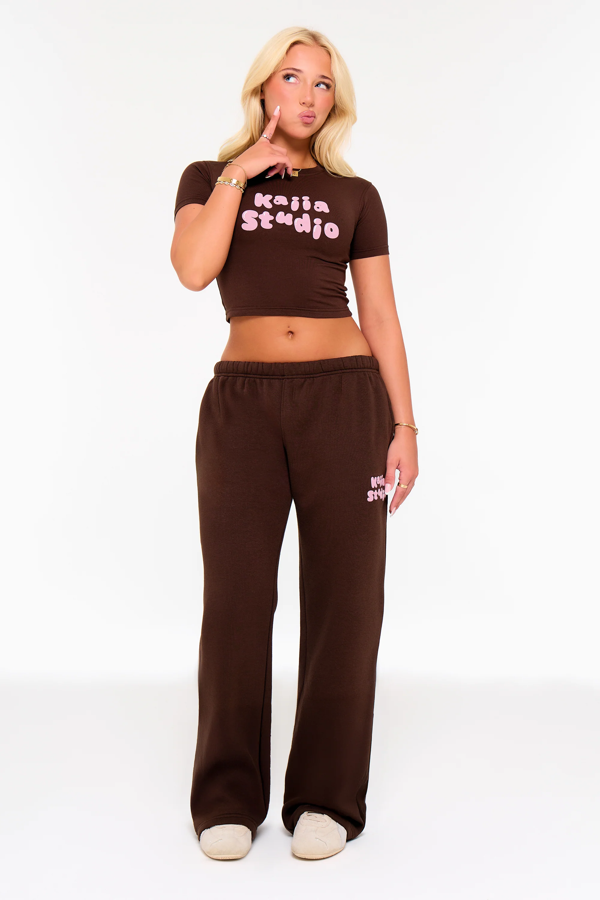 Kaiia Studio Bubble Baby Tee Chocolate & Pink - Image 3