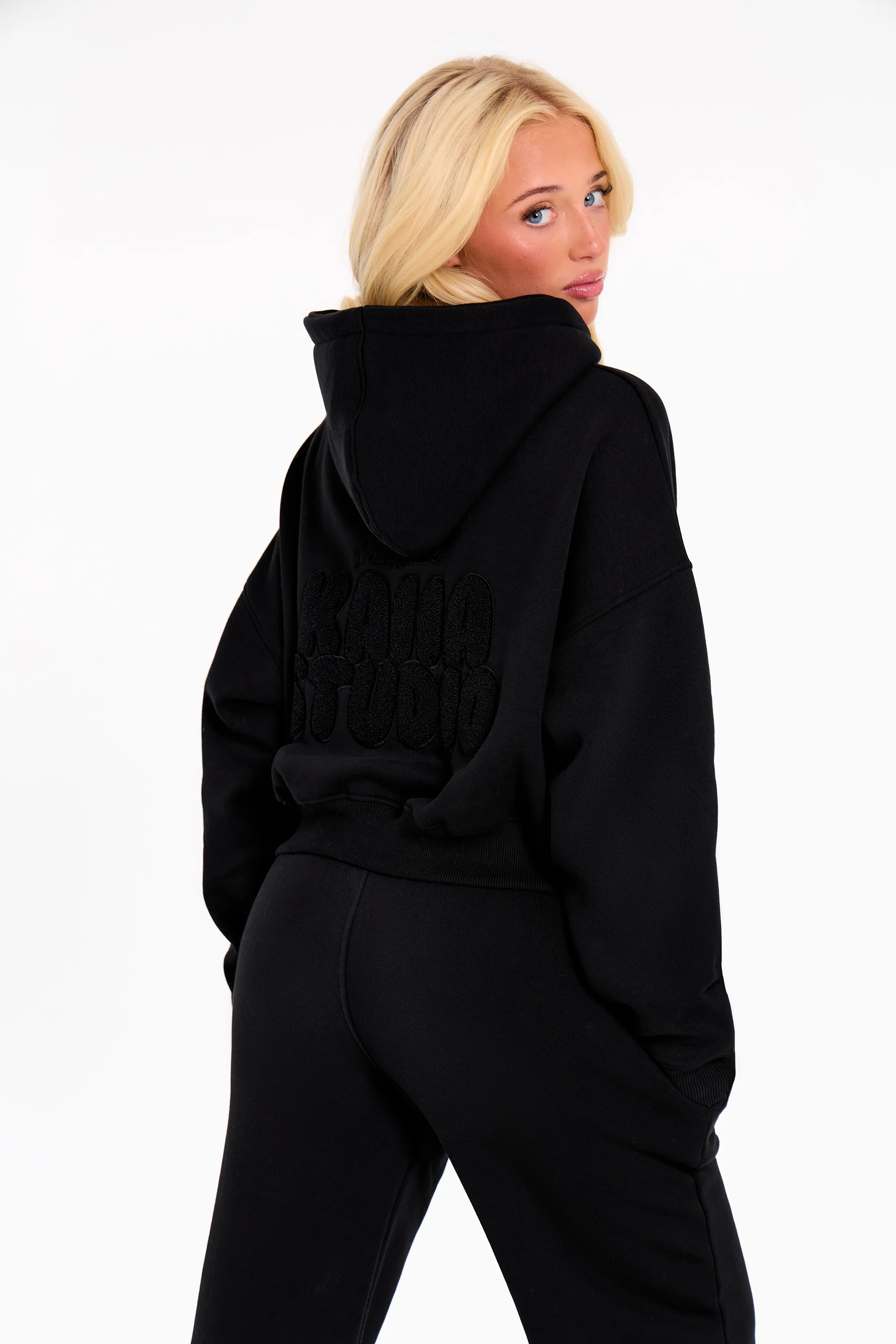 Kaiia Studio Bubble Borg Oversized Zip Through Hoodie Black - Image 3