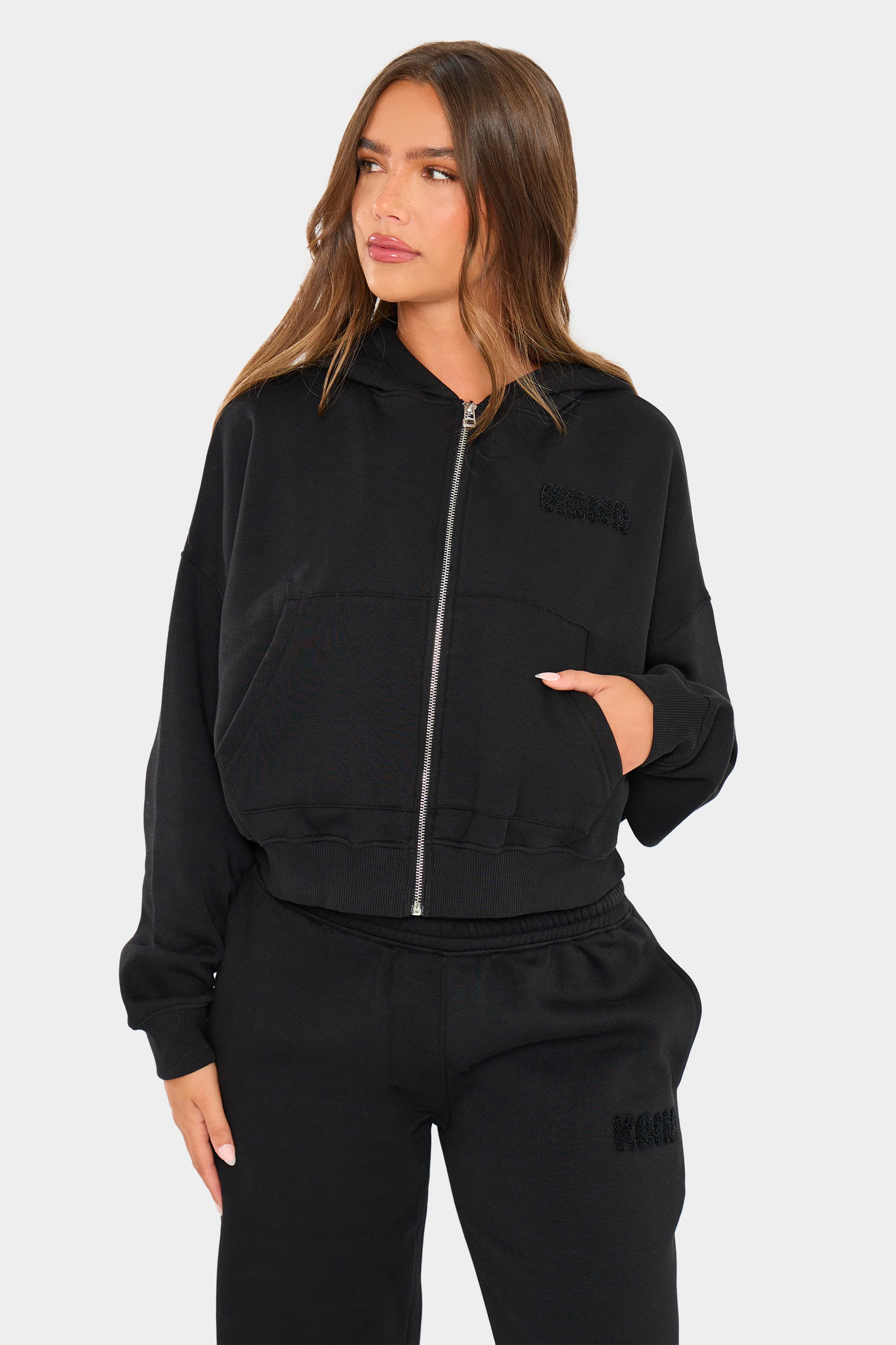 Kaiia Studio Bubble Borg Oversized Zip Through Hoodie Black - Image 5