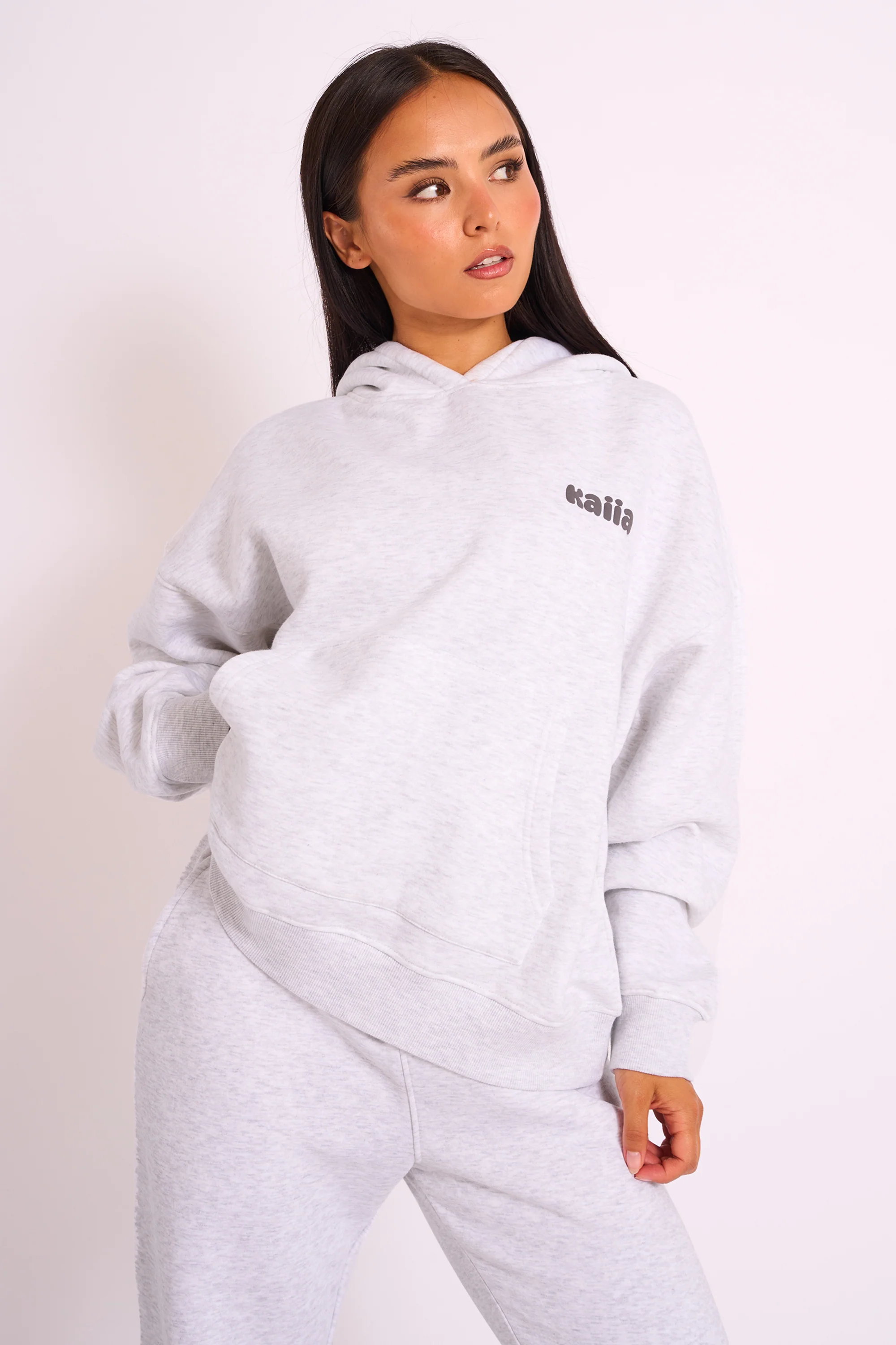Kaiia Studio Bubble Logo Oversized Hoodie Grey Marl