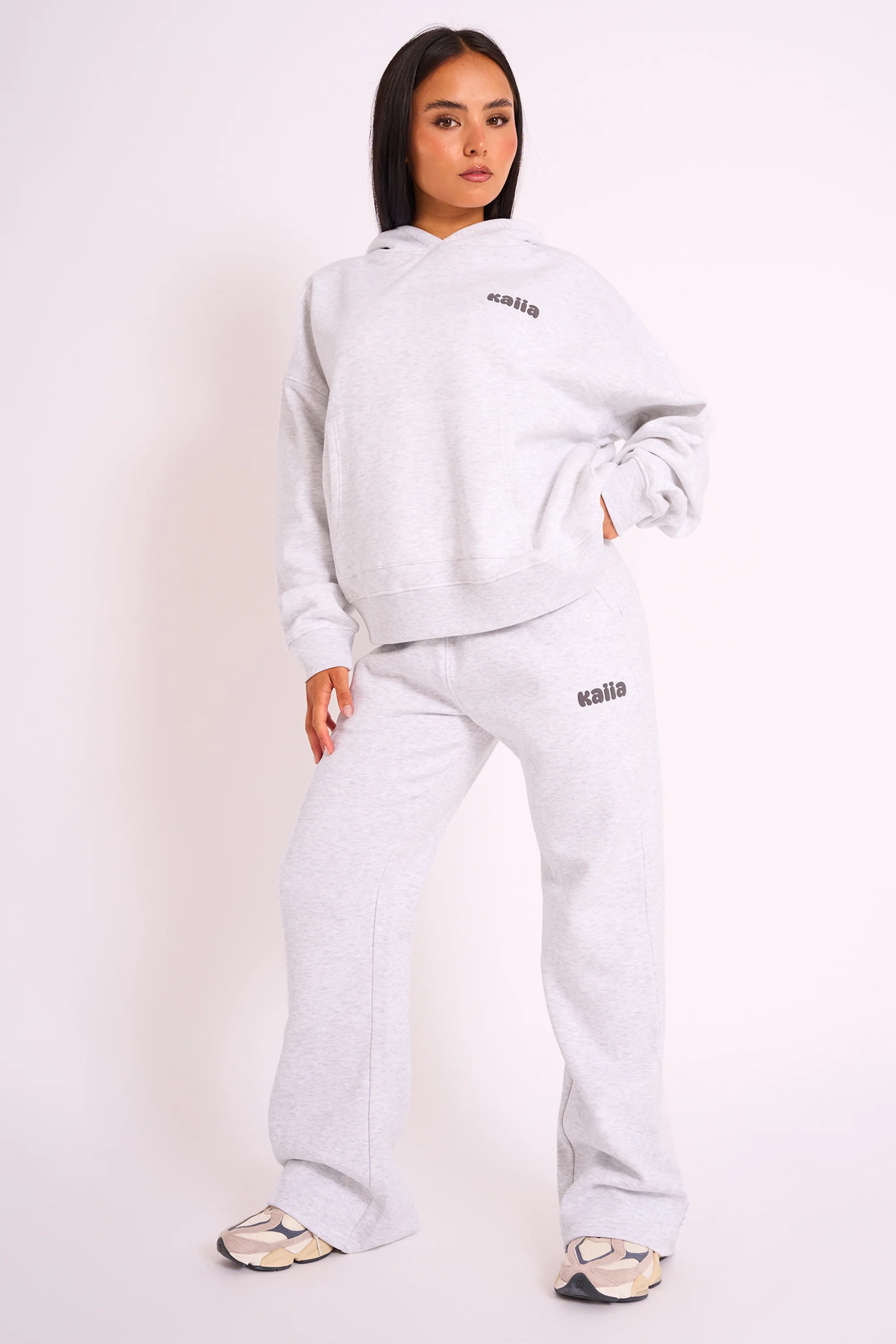 Kaiia Studio Bubble Logo Oversized Hoodie Grey Marl - Image 3