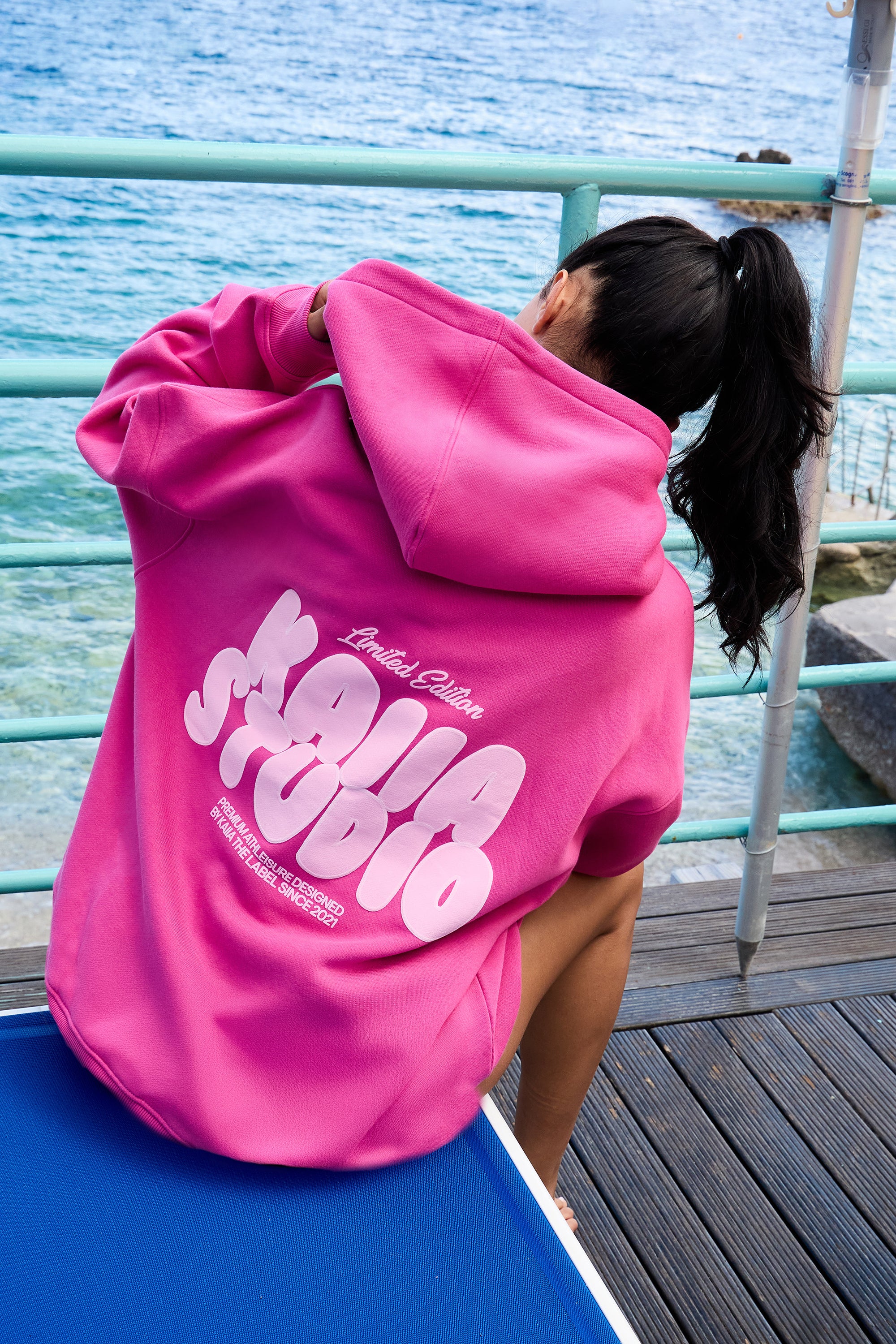 Kaiia Studio Bubble Graphic Oversized Hoodie Bright Pink & Baby Pink