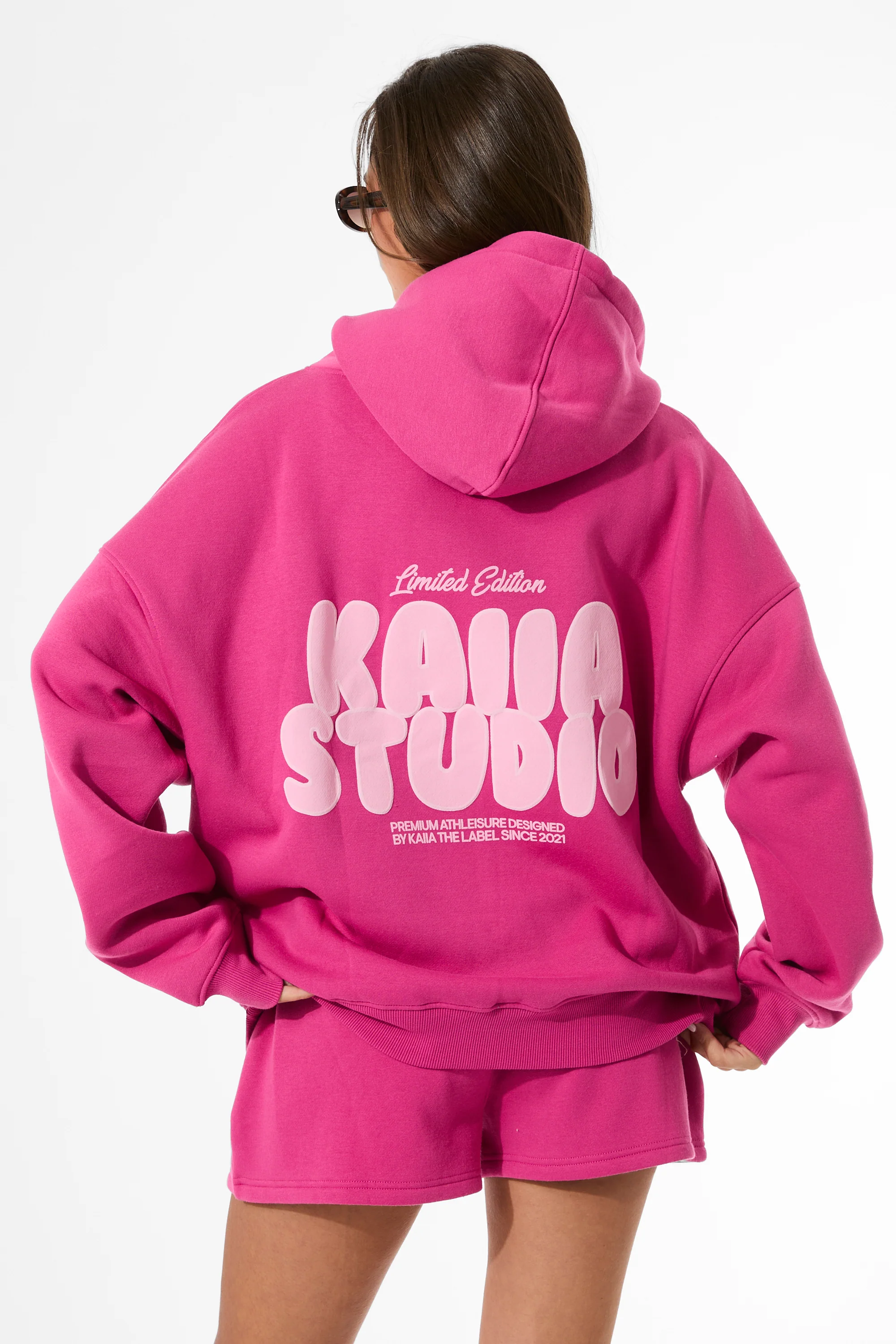 Kaiia Studio Bubble Graphic Oversized Hoodie Bright Pink & Baby Pink - Image 4