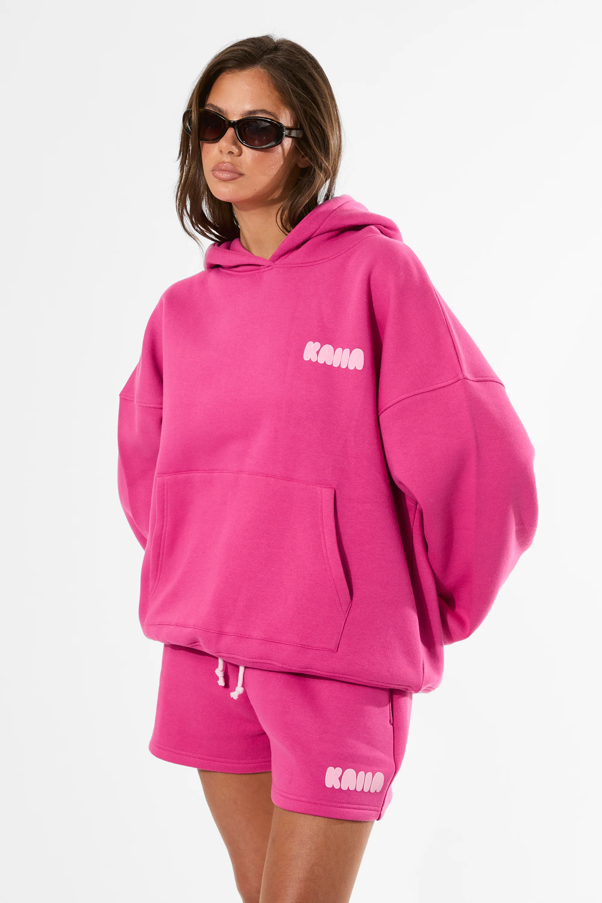 Kaiia Studio Bubble Graphic Oversized Hoodie Bright Pink & Baby Pink - Image 5