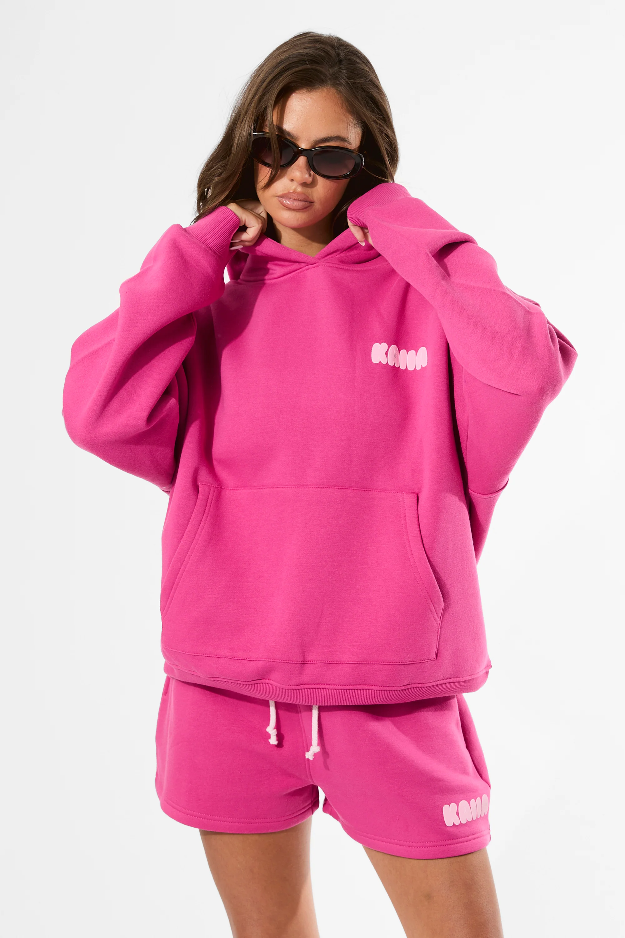 Kaiia Studio Bubble Graphic Oversized Hoodie Bright Pink & Baby Pink - Image 8