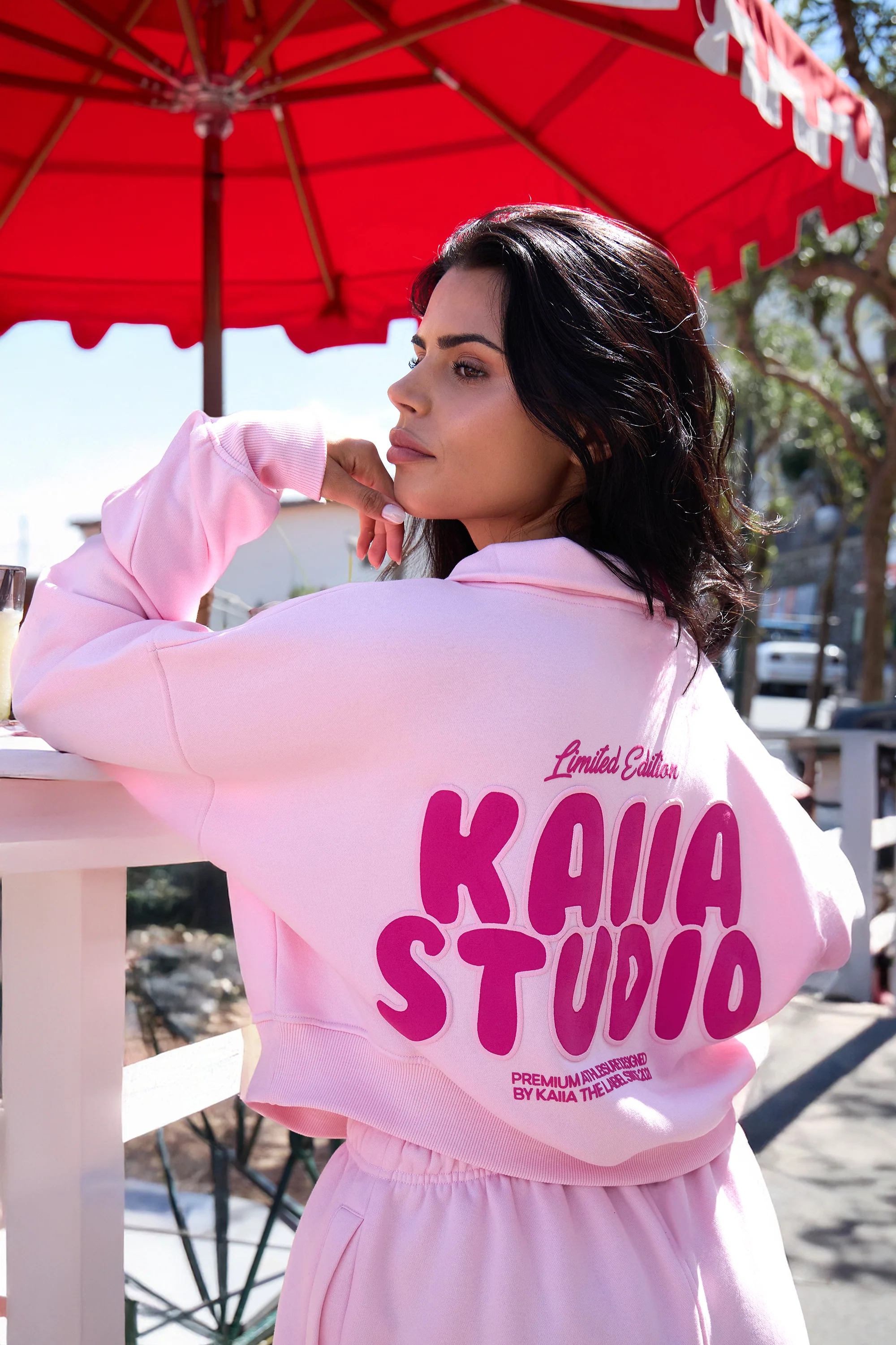 Kaiia Studio Bubble Graphic Quarter Zip Sweatshirt Baby Pink & Hot Pink - Image 6