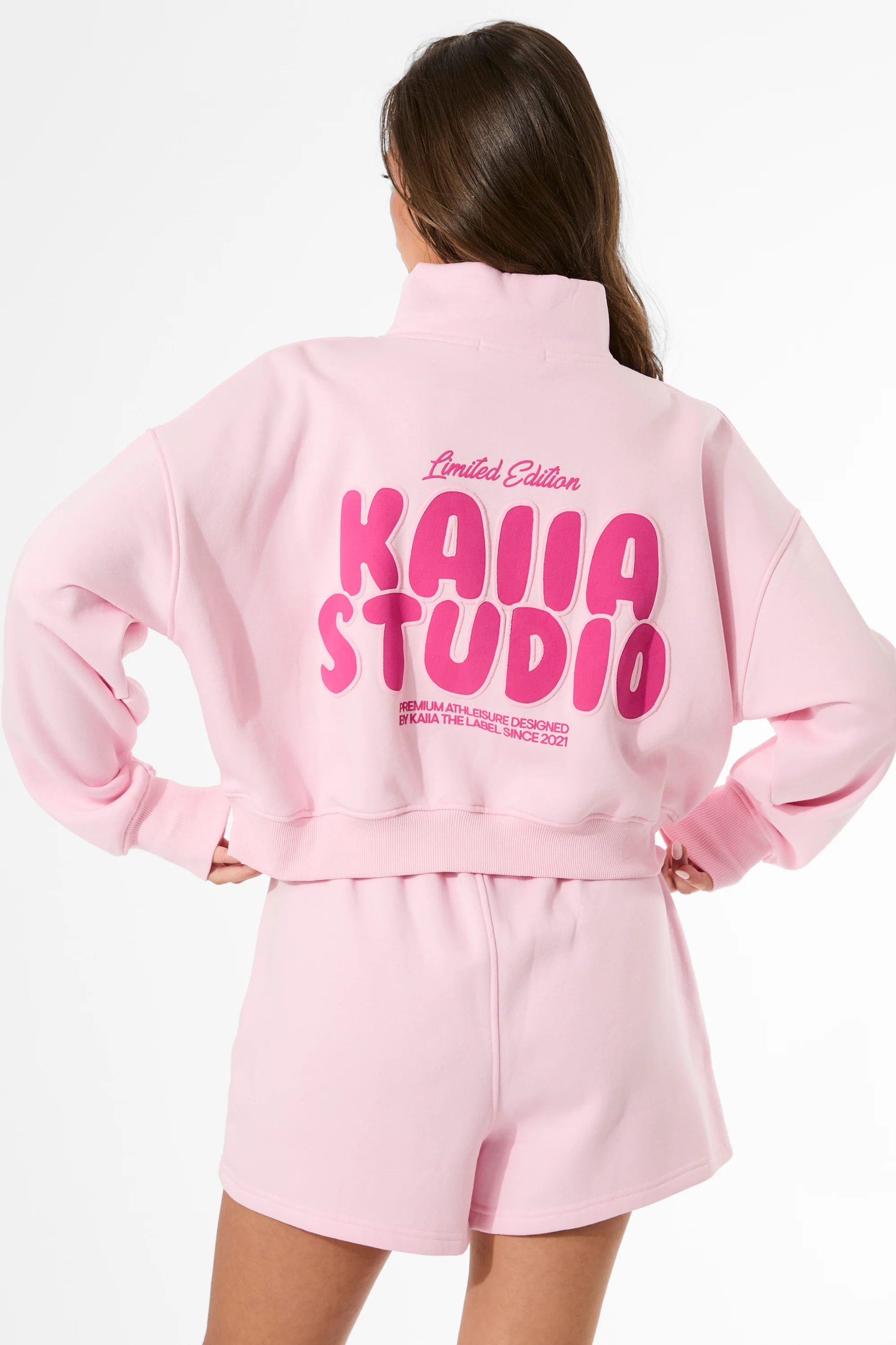 Kaiia Studio Bubble Graphic Quarter Zip Sweatshirt Baby Pink & Hot Pink - Image 7