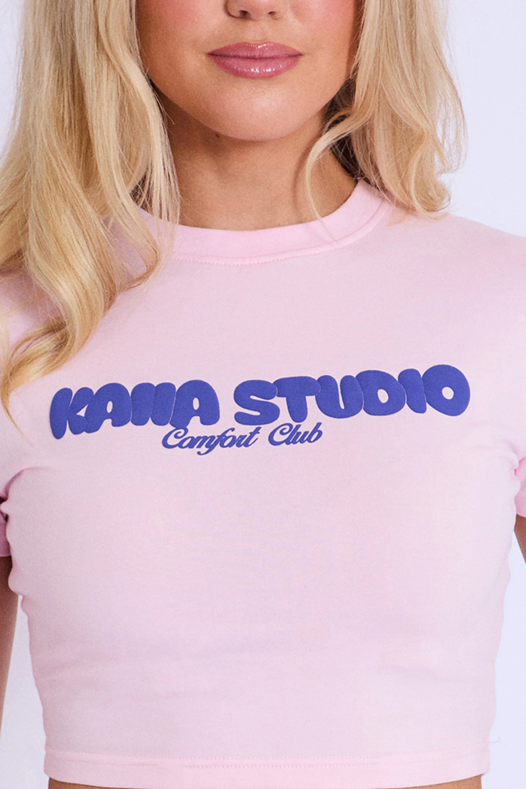 Kaiia Studio Bubble Logo Baby Tee Baby Pink & Blue - Image 3