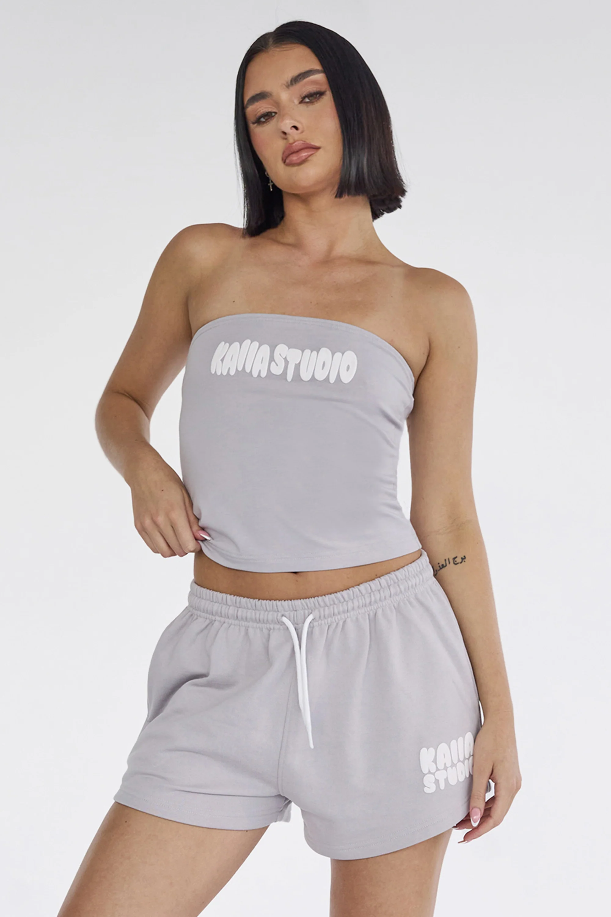 Kaiia Studio Bubble Logo Bandeau Top Light Grey - Image 6