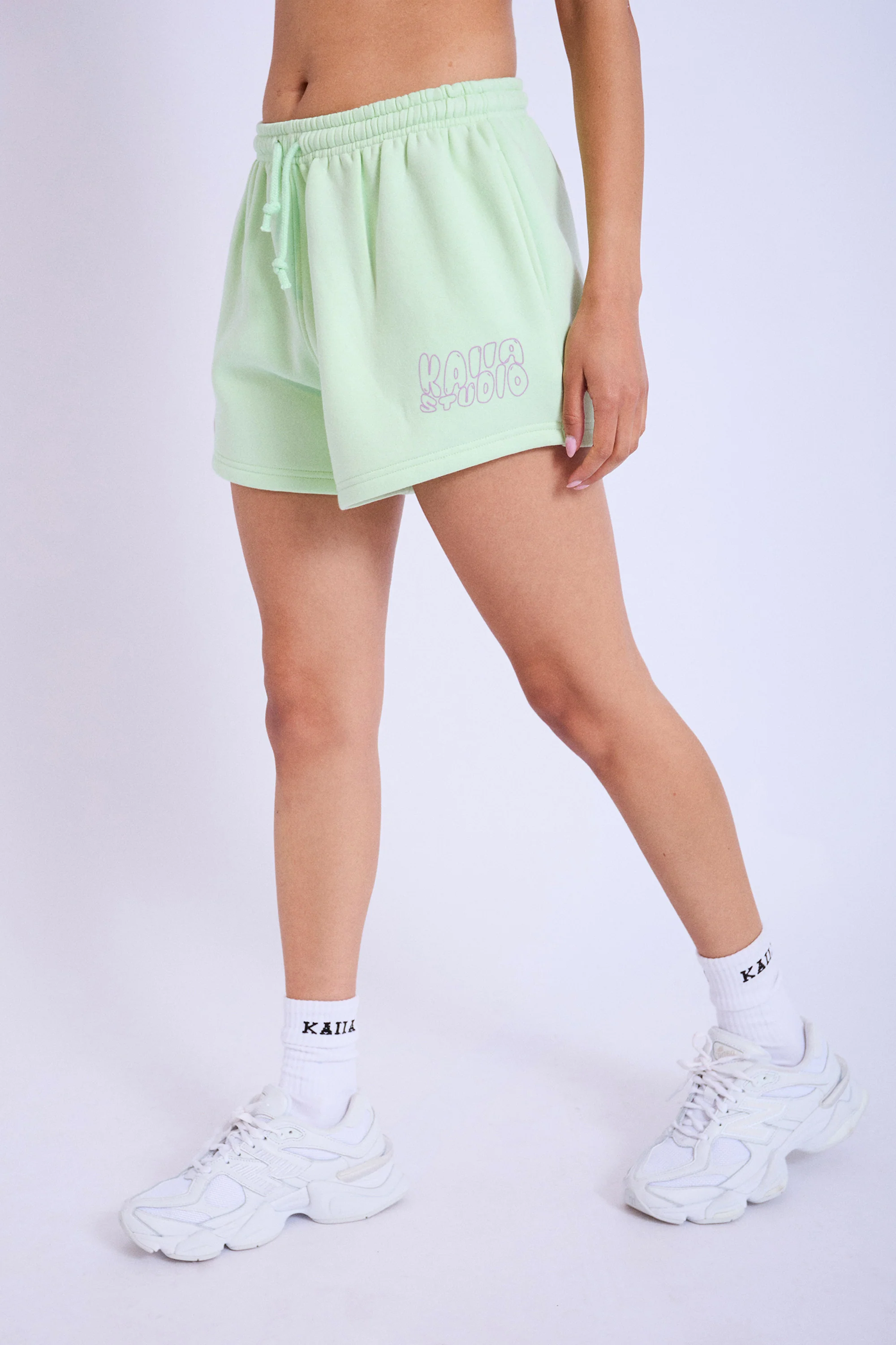 Kaiia Studio Bubble Logo Mini Sweat Shorts Lime & Lilac - Image 3