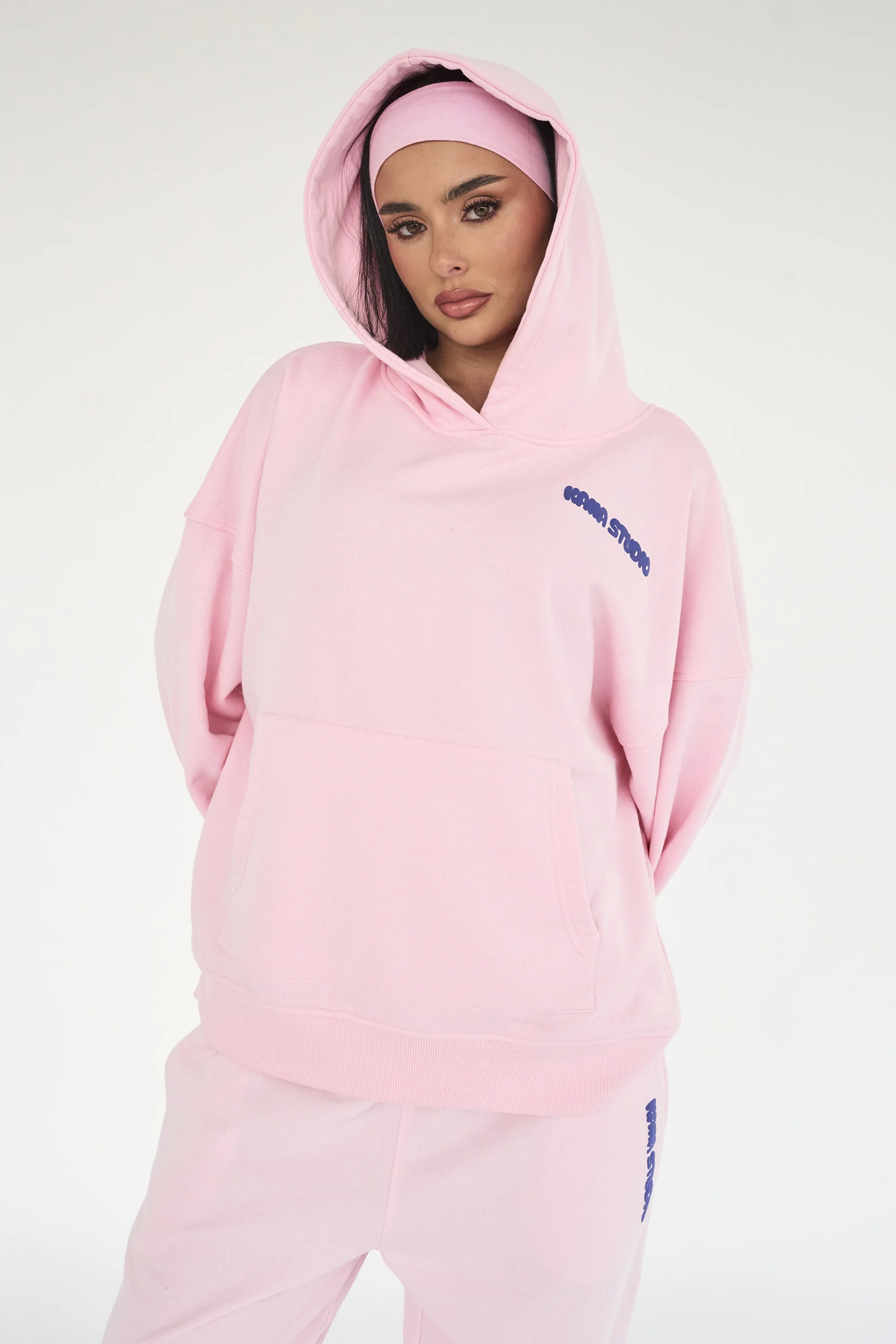 Kaiia Studio Bubble Logo Oversized Hoodie Baby Pink & Blue - Image 6