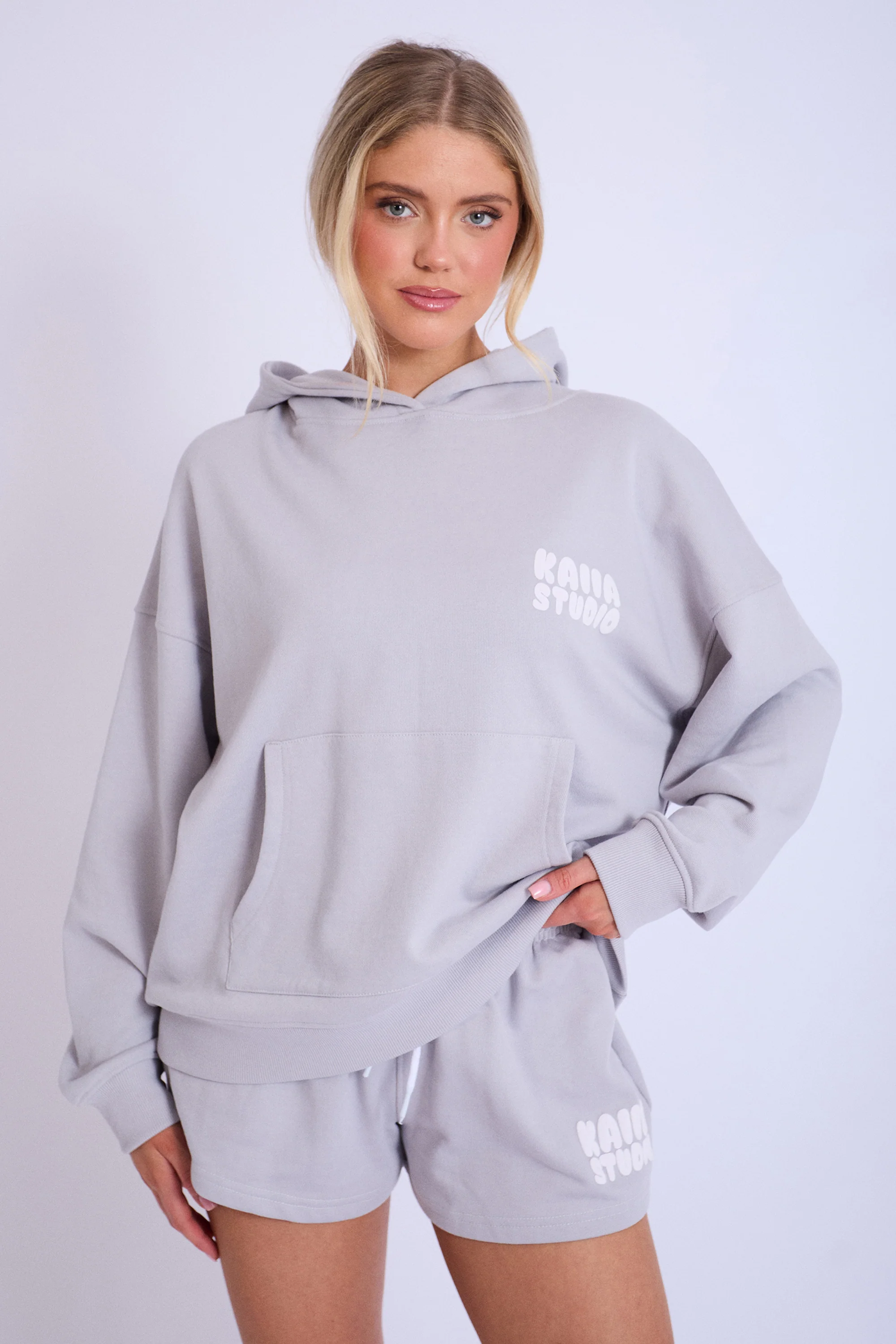 Kaiia Studio Bubble Logo Oversized Hoodie Light Grey - Image 3