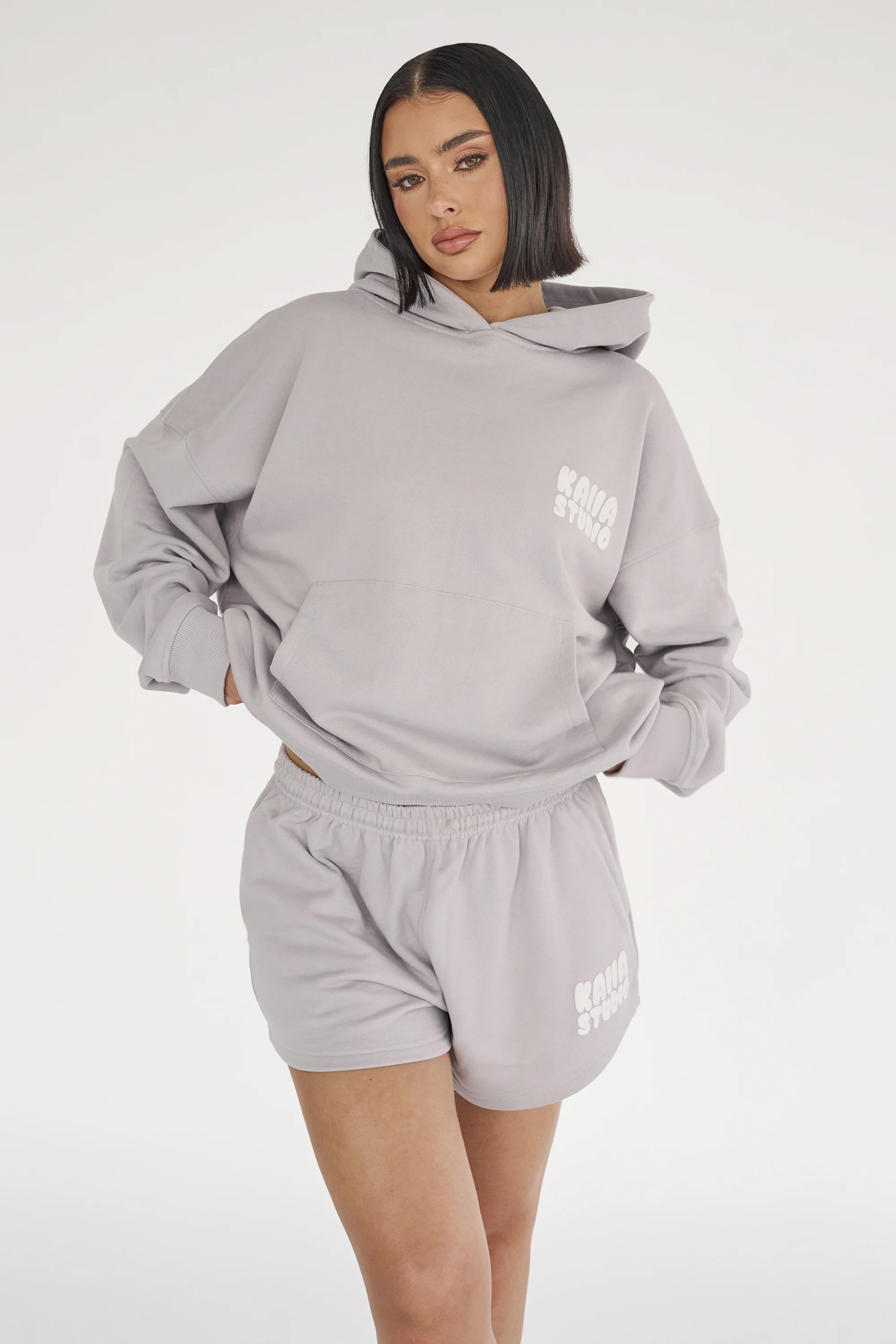 Kaiia Studio Bubble Logo Oversized Hoodie Light Grey - Image 5
