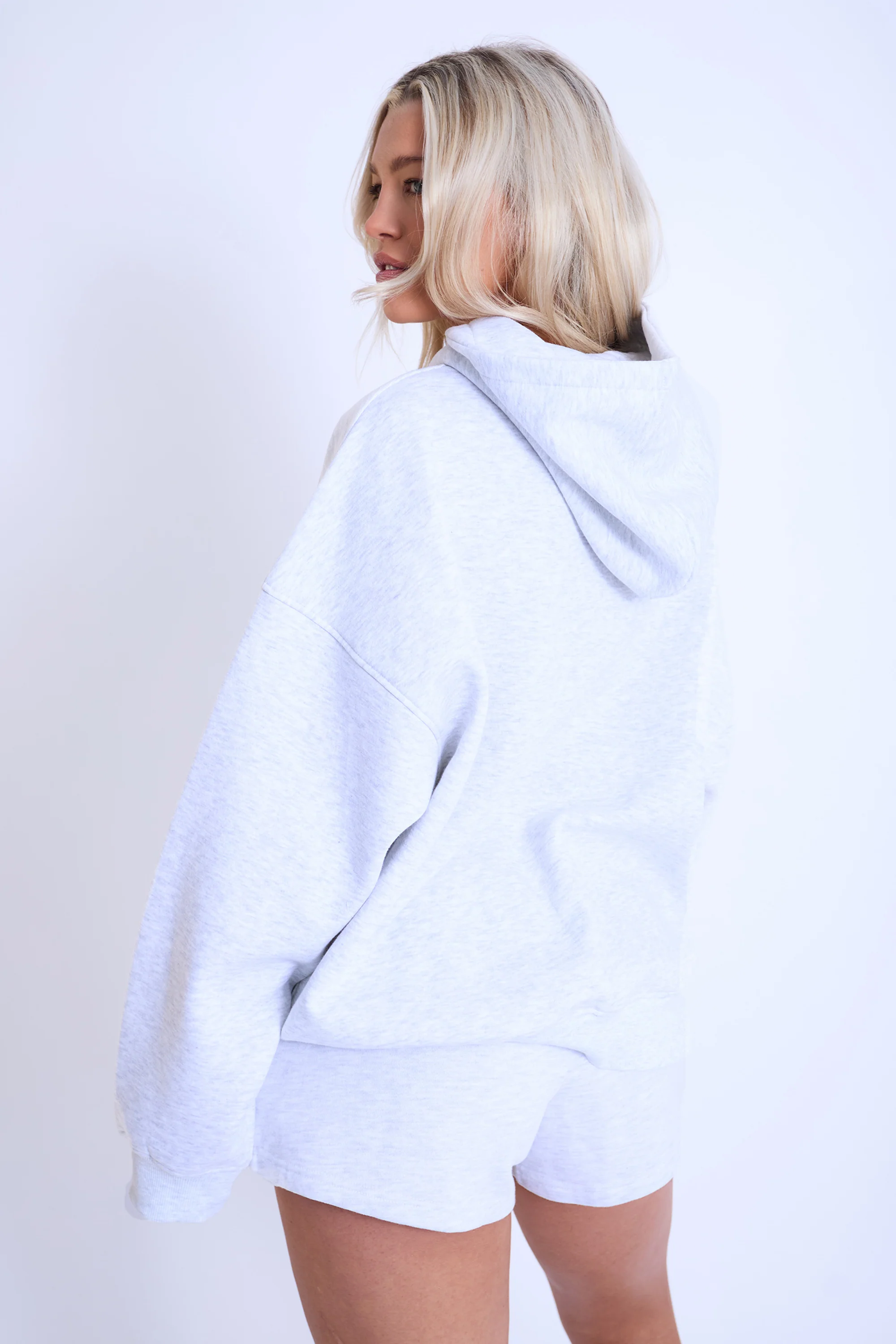Kaiia Studio Bubble Logo Oversized Hoodie Light Grey Marl & Orange - Image 2