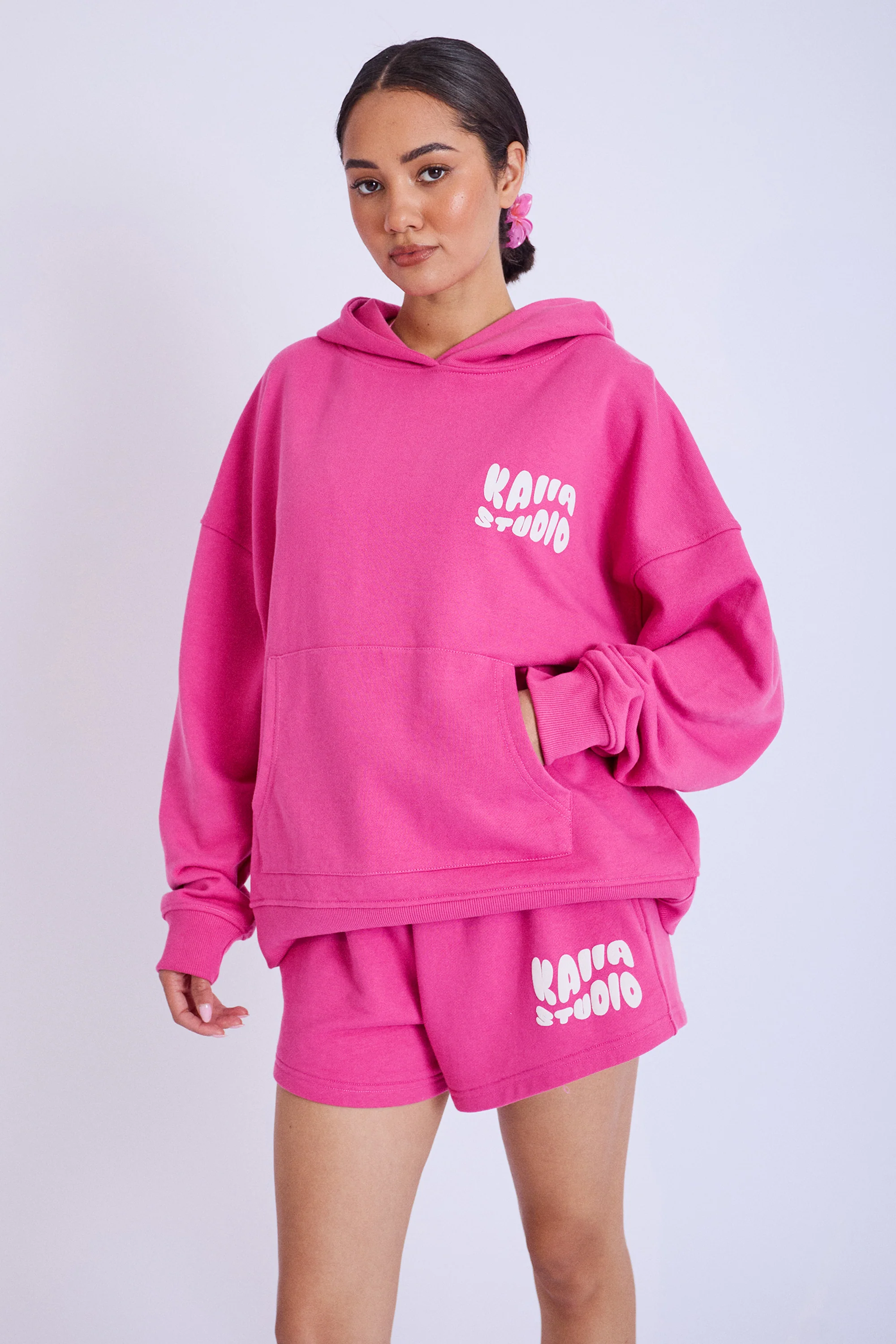 Kaiia Studio Bubble Logo Oversized Hoodie Pink - Image 2