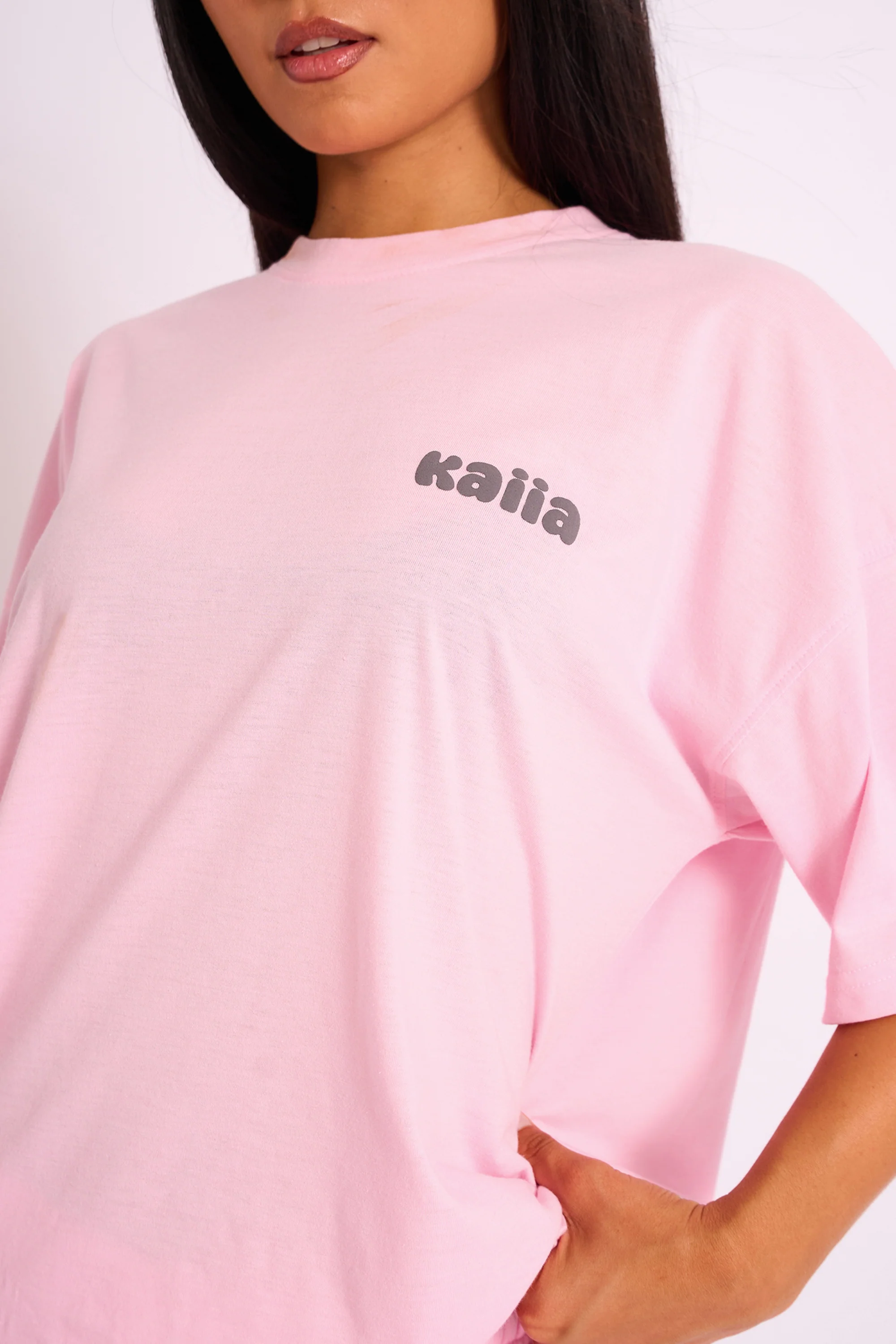 Kaiia Studio Bubble Logo Oversized Tee in Pink - Image 3