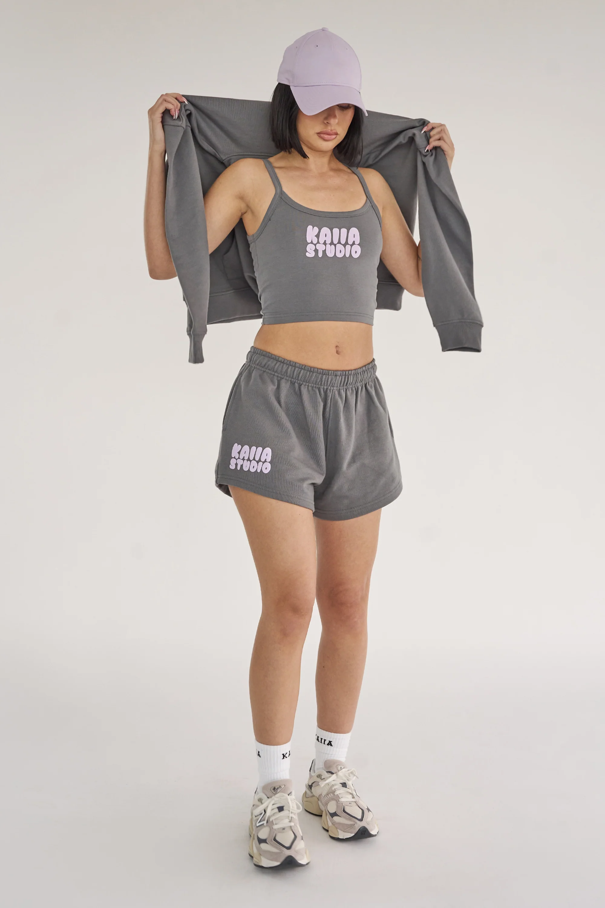 Kaiia Studio Bubble Logo Sweat Shorts Dark Grey & Lilac - Image 5