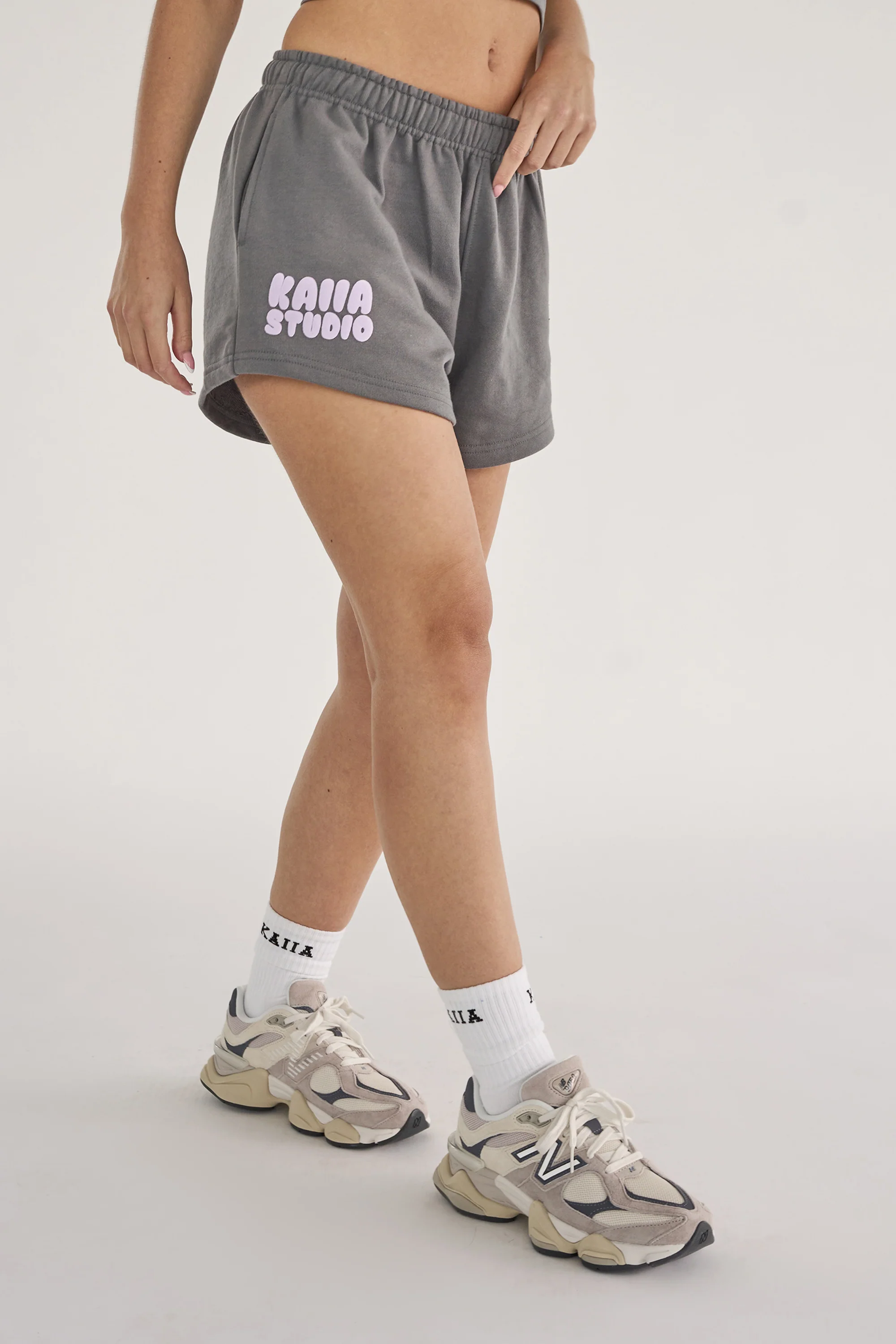 Kaiia Studio Bubble Logo Sweat Shorts Dark Grey & Lilac - Image 6