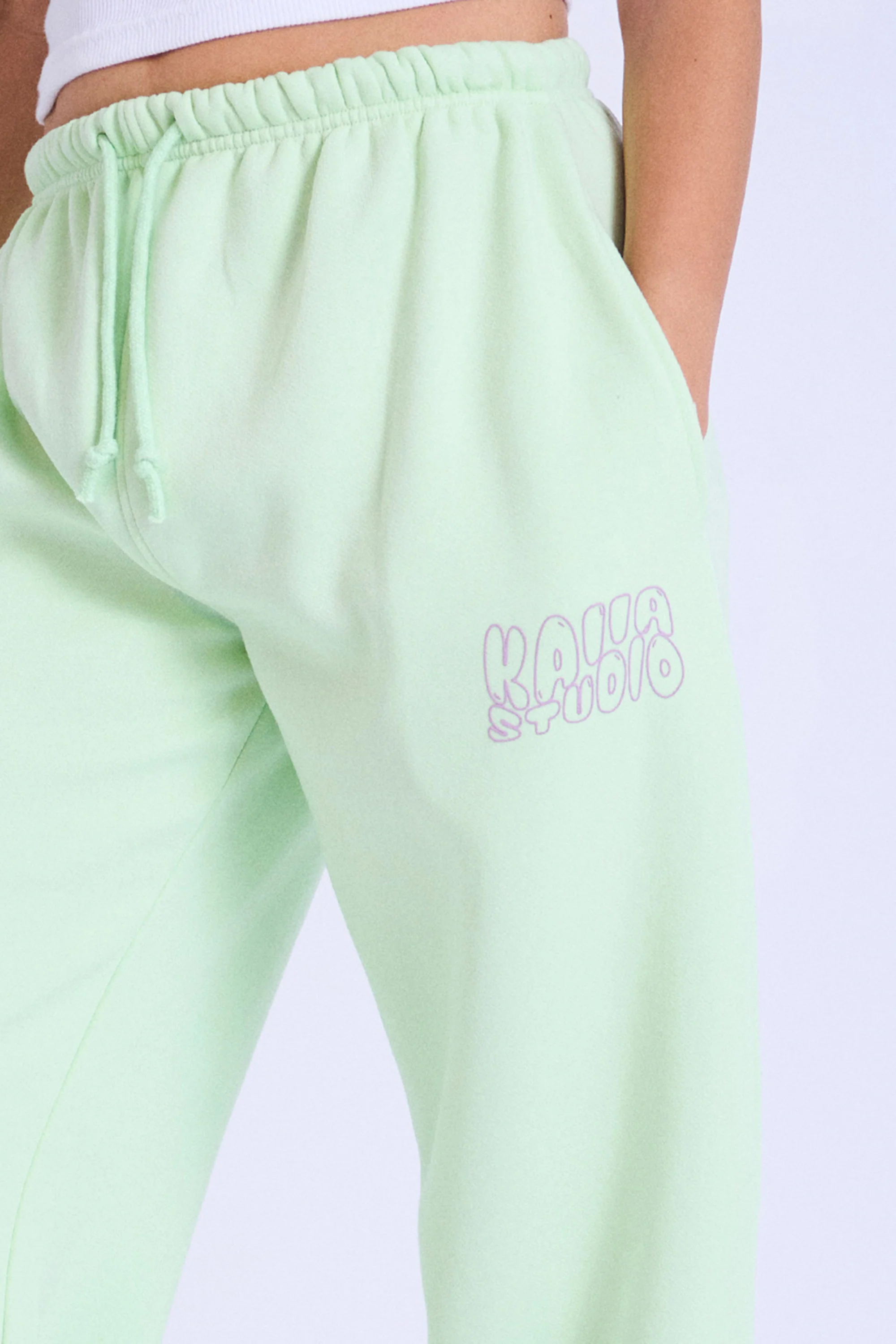 Kaiia Studio Bubble Logo Wide Leg Joggers Lime & Lilac - Image 2