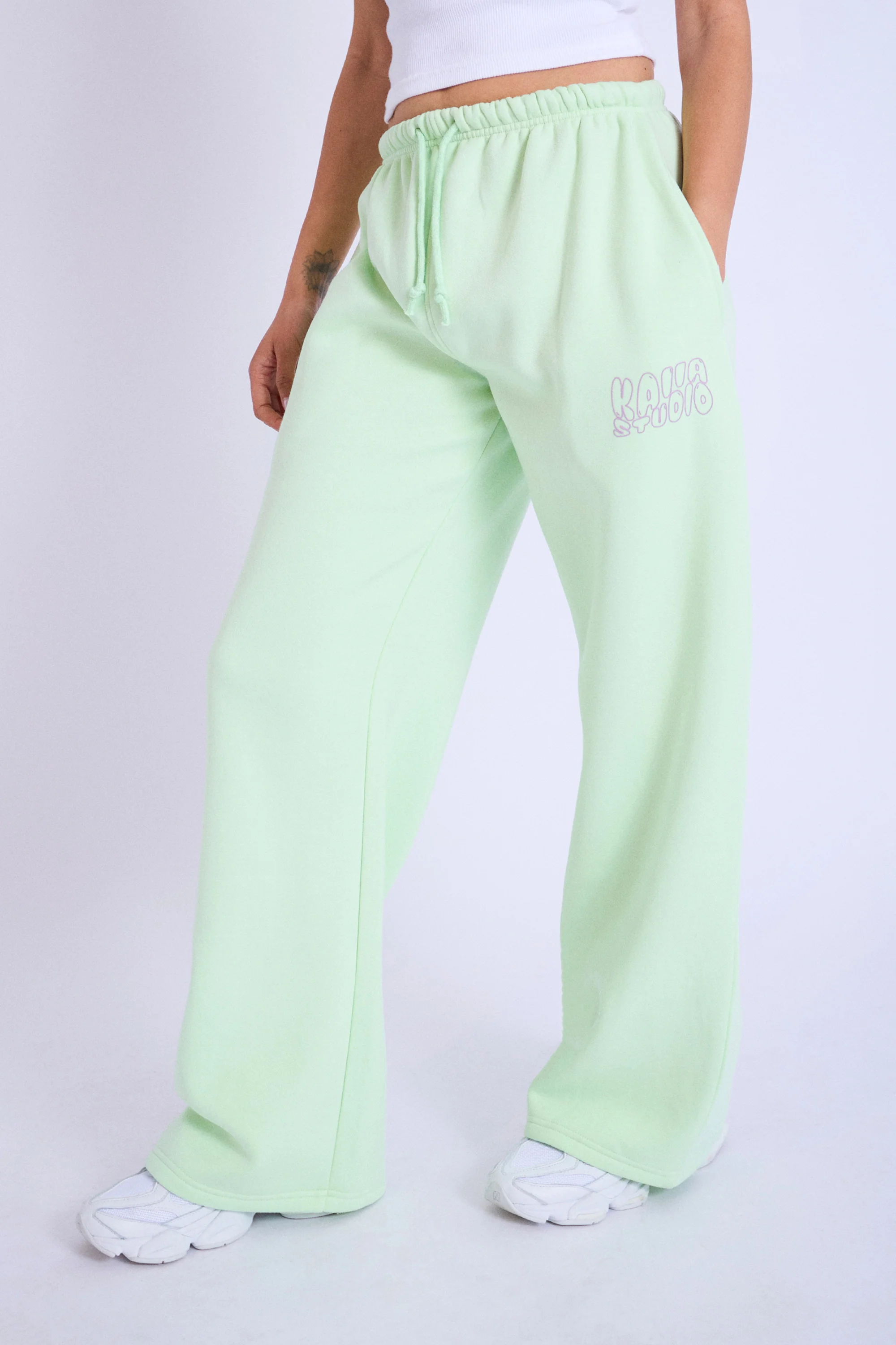 Kaiia Studio Bubble Logo Wide Leg Joggers Lime & Lilac - Image 3