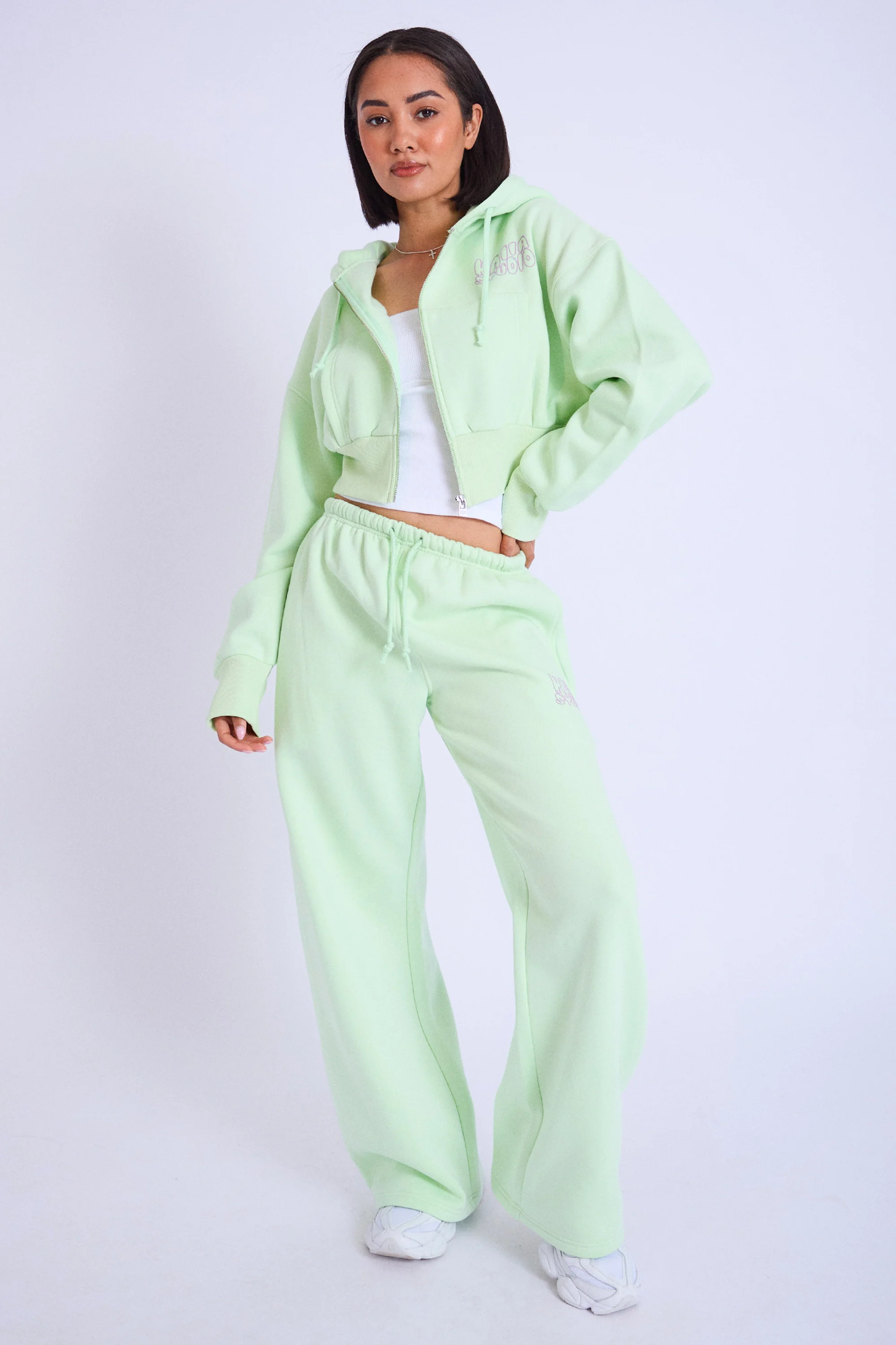 Kaiia Studio Bubble Logo Wide Leg Joggers Lime & Lilac - Image 5