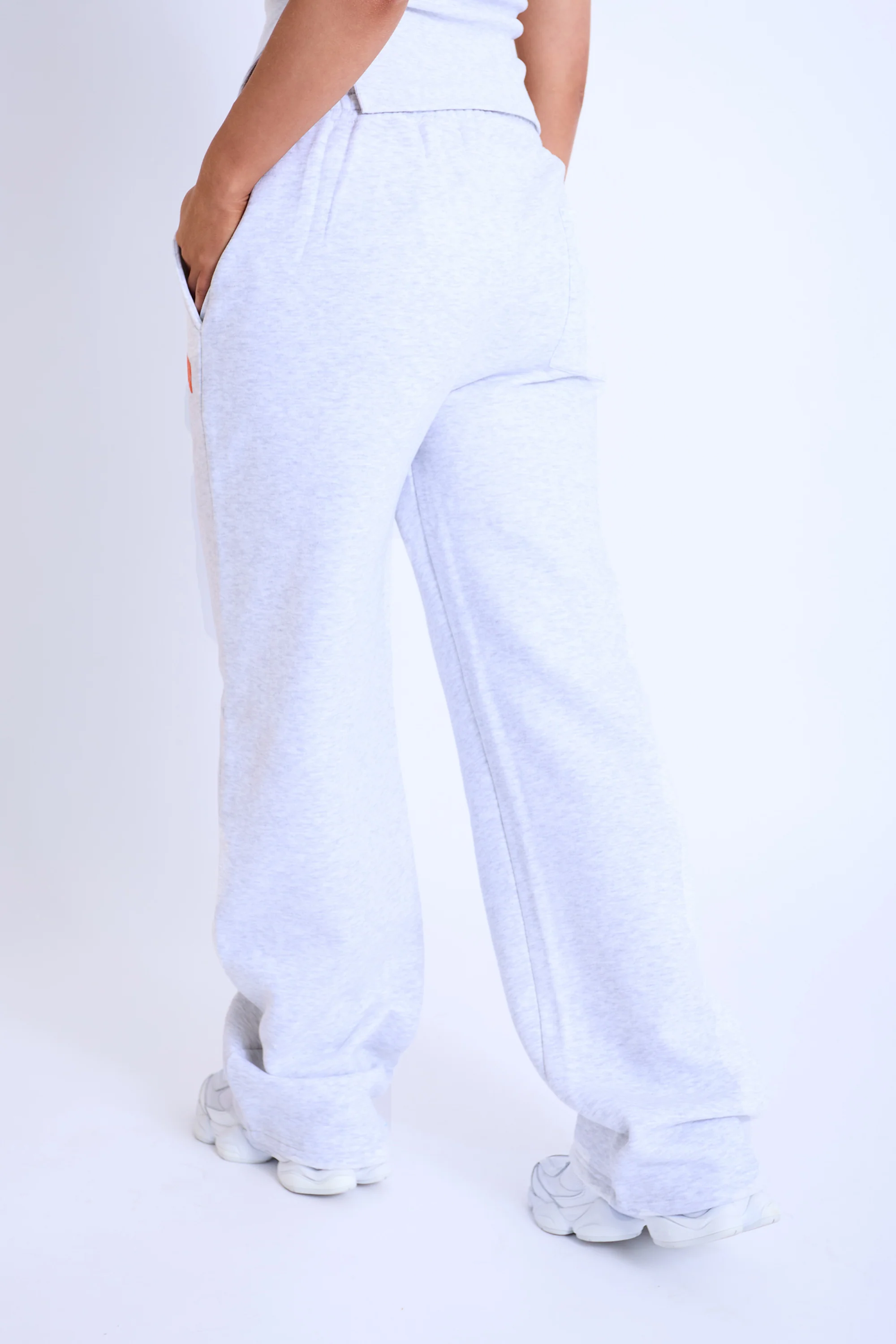 Kaiia Studio Bubble Logo Wide Leg Sweat Pants Light Grey Marl & Orange - Image 3