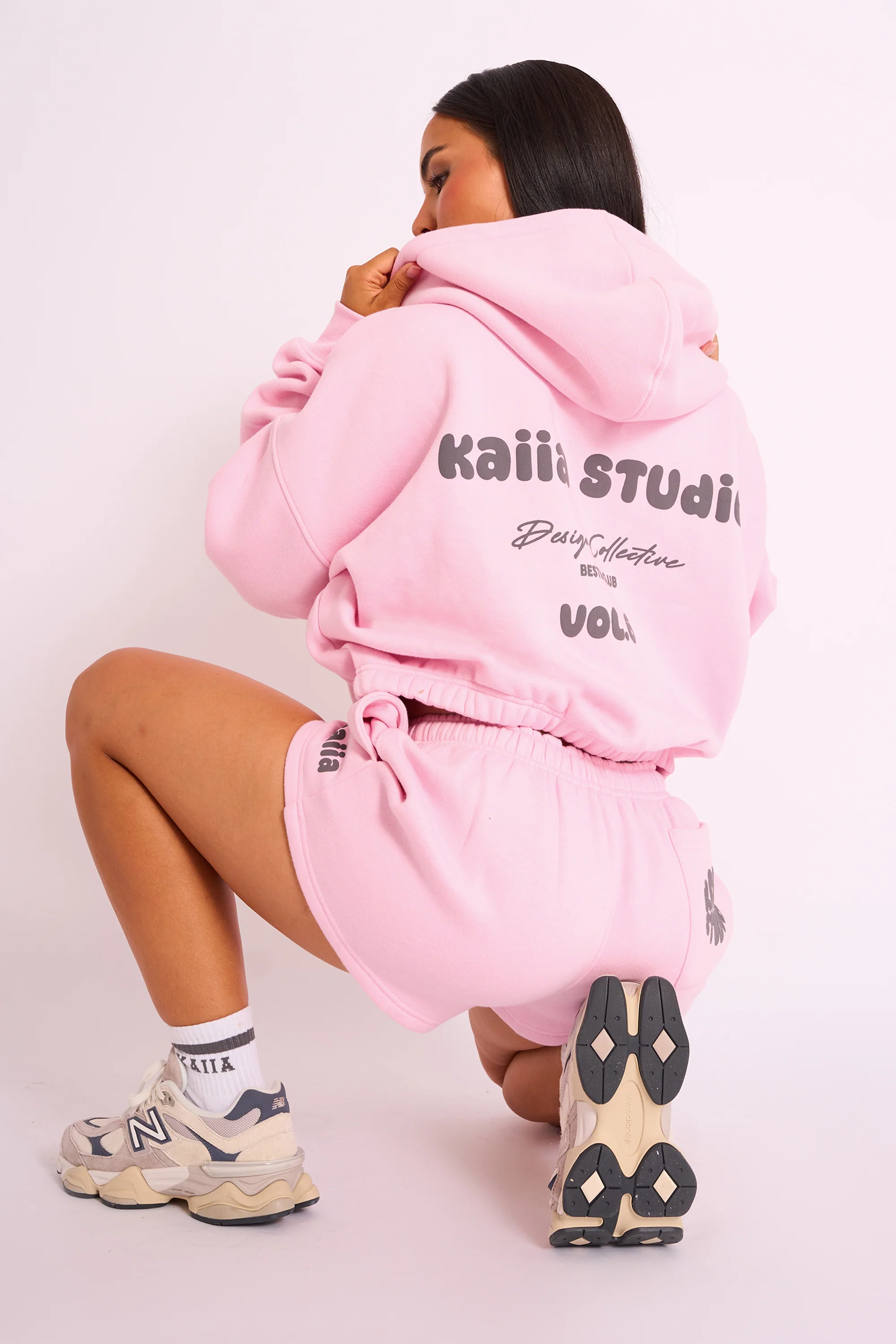 Kaiia Studio Bubble Logo Zip Through Crop Hoodie Pink - Image 2