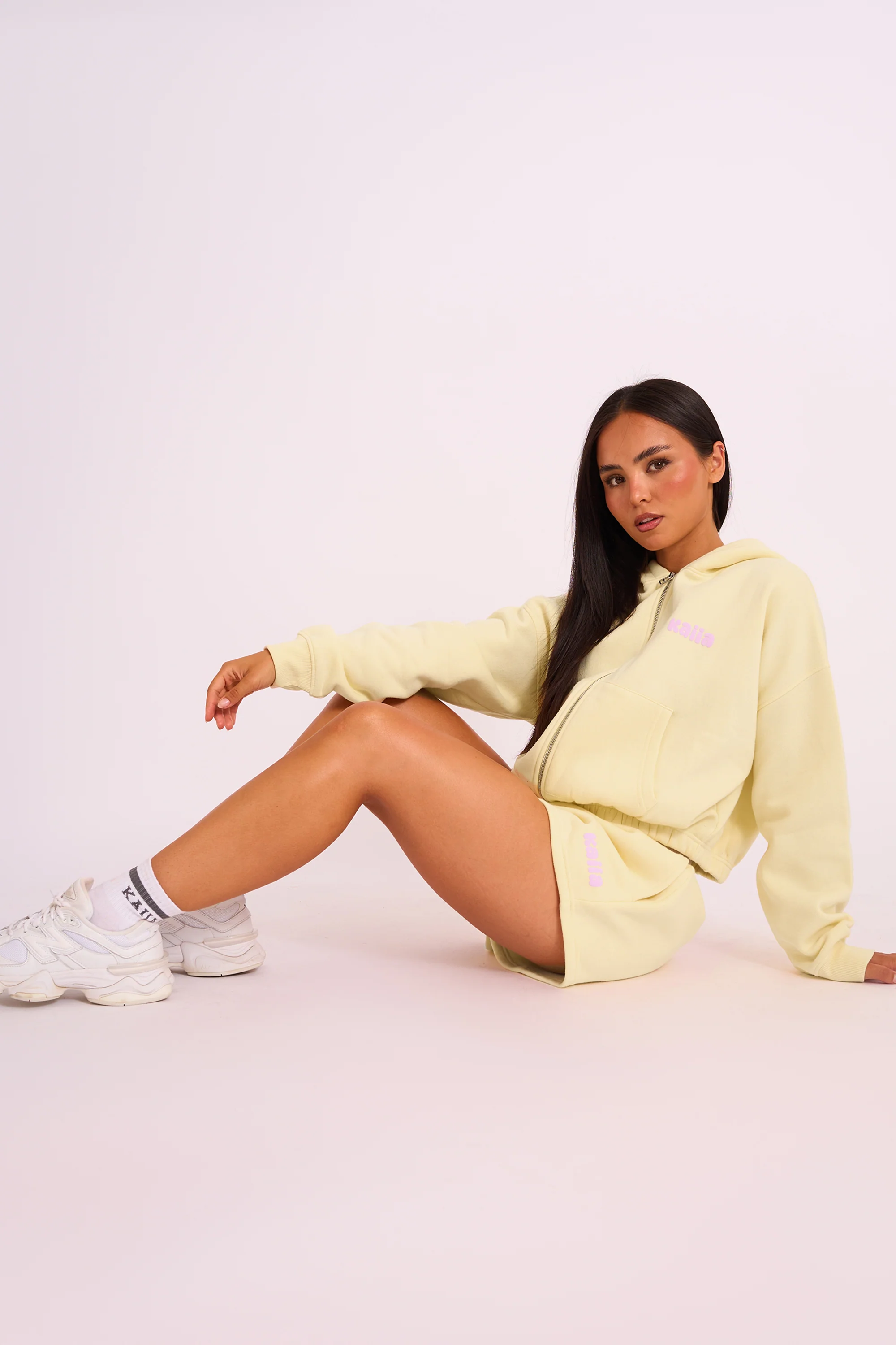 Kaiia Studio Bubble Logo Zip Through Hoodie Yellow - Image 3