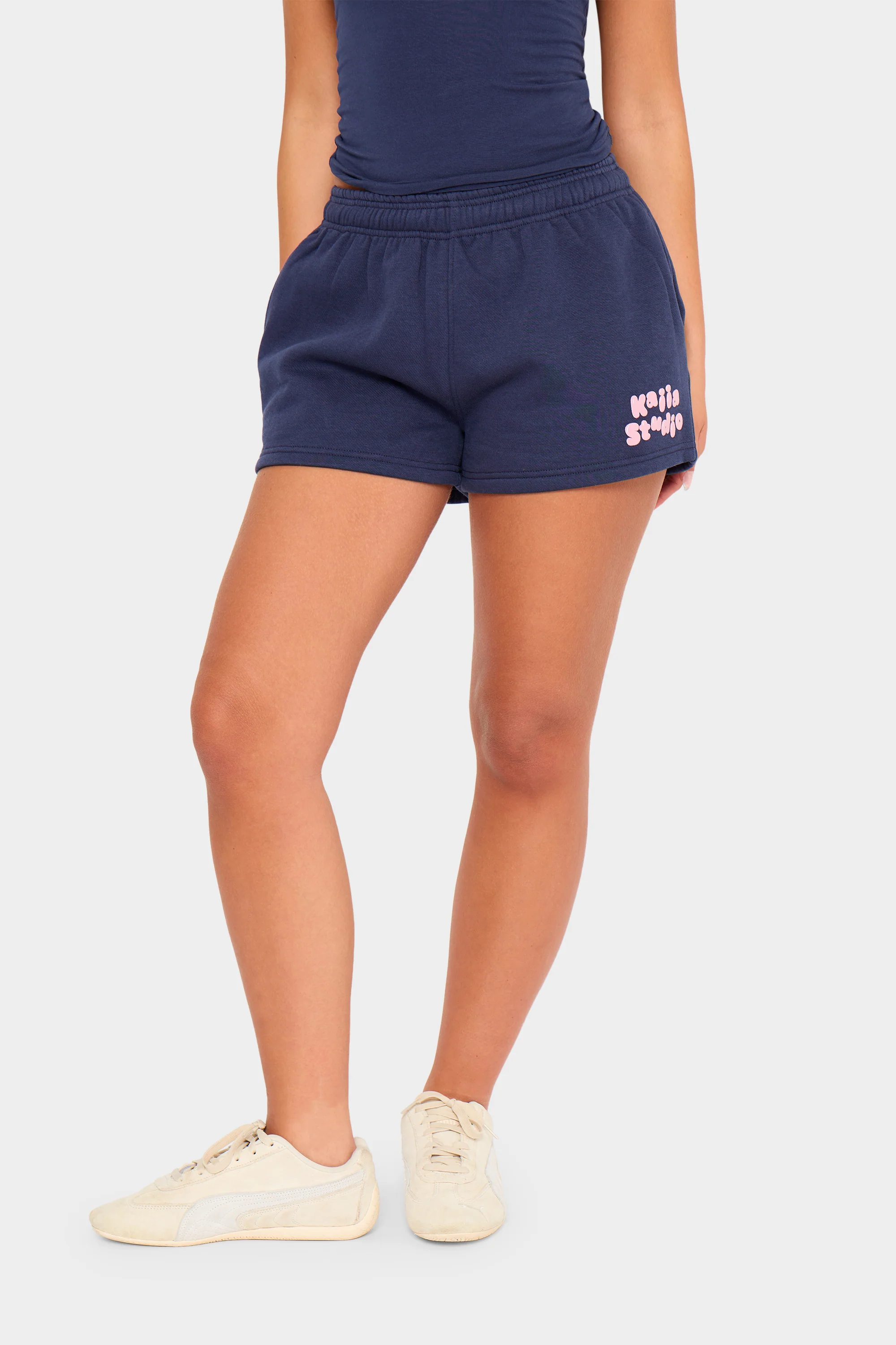 Kaiia Studio Bubble Mini Sweat Shorts Navy & Pink - Image 3